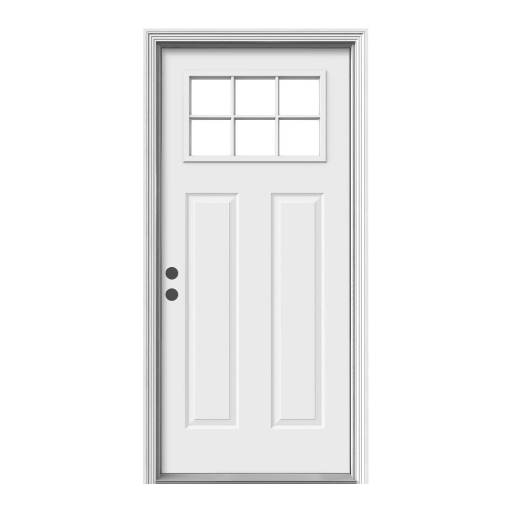 JELD-WEN LOWOL30RBCRM6LTRH 30-in x 80-in Steel Craftsman Right-Hand Inswing Primed Prehung Front Door with Brickmould Insulating Core