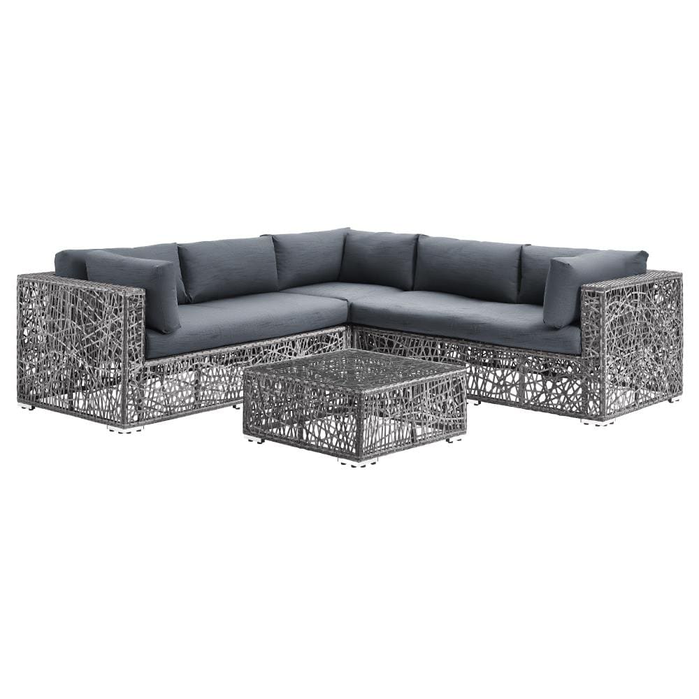 Walker Edison LWRBSRWGY 4 -Piece Rattan 2 Patio Sofa Conversation Set with Gray Cushions