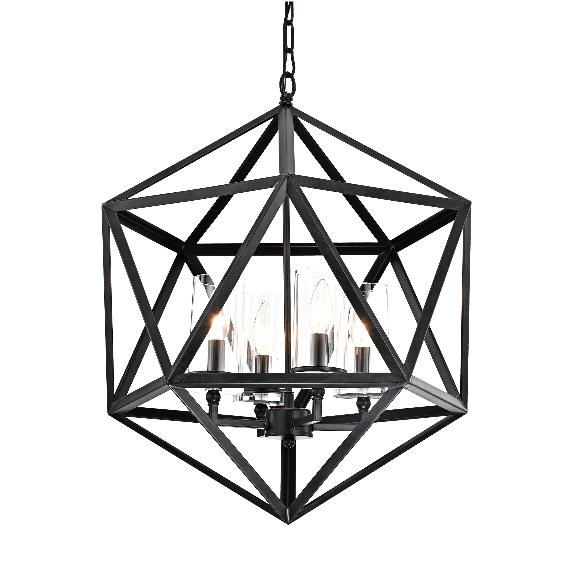 Antique Black Geometric Cage Chandelier with Glass Shades