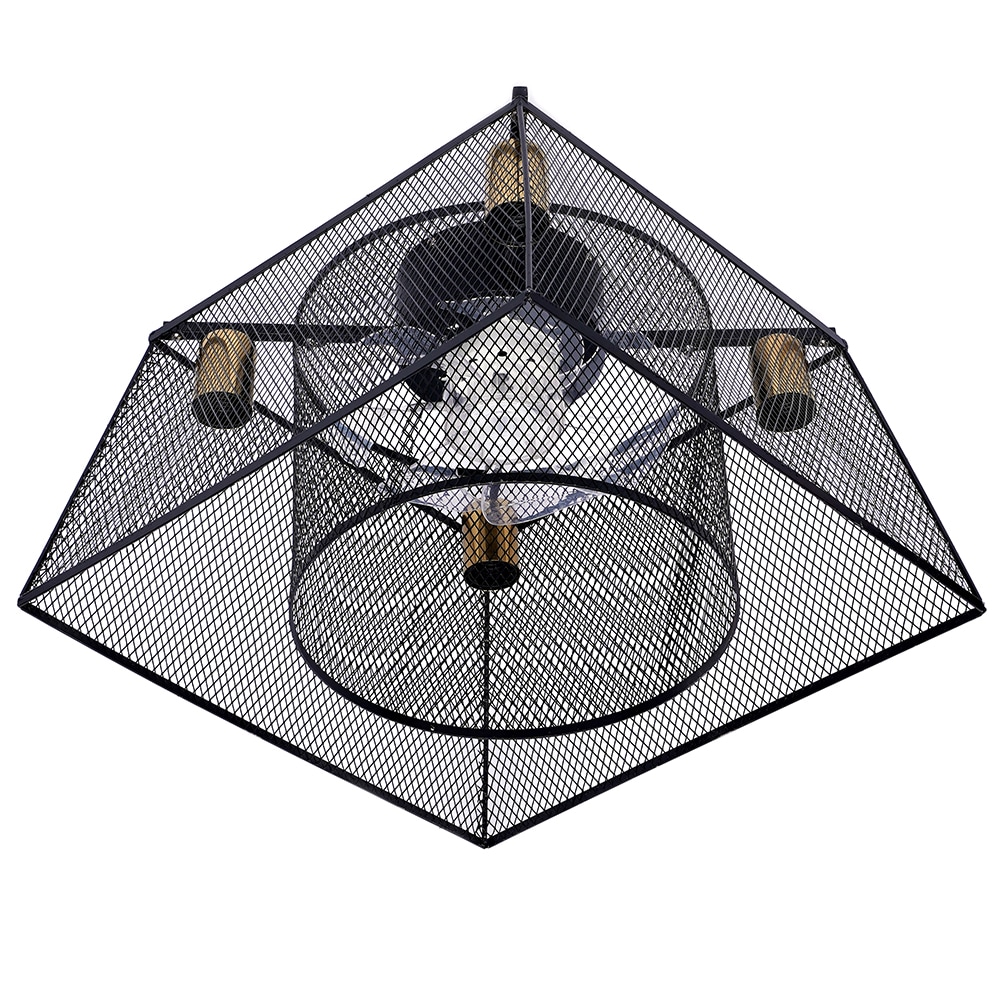 Oukaning HG-WMTZXL-6683-712US 17.7-in Flush Mount Industrial Black Trapezium Design Mesh Timing with ABS Blades Fandelier Ceiling Fan Light Kit Compatible - Remote Included ( 7 -Blade )