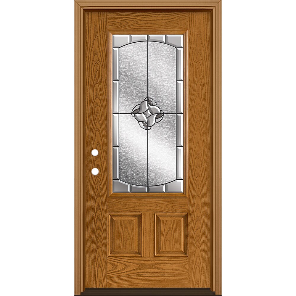 Masonite 3422800 Rozet 36-in x 80-in Fiberglass 3/4 Lite Right-Hand Inswing Oakcrest Stained Prehung Front Door with Brickmould Insulating Core