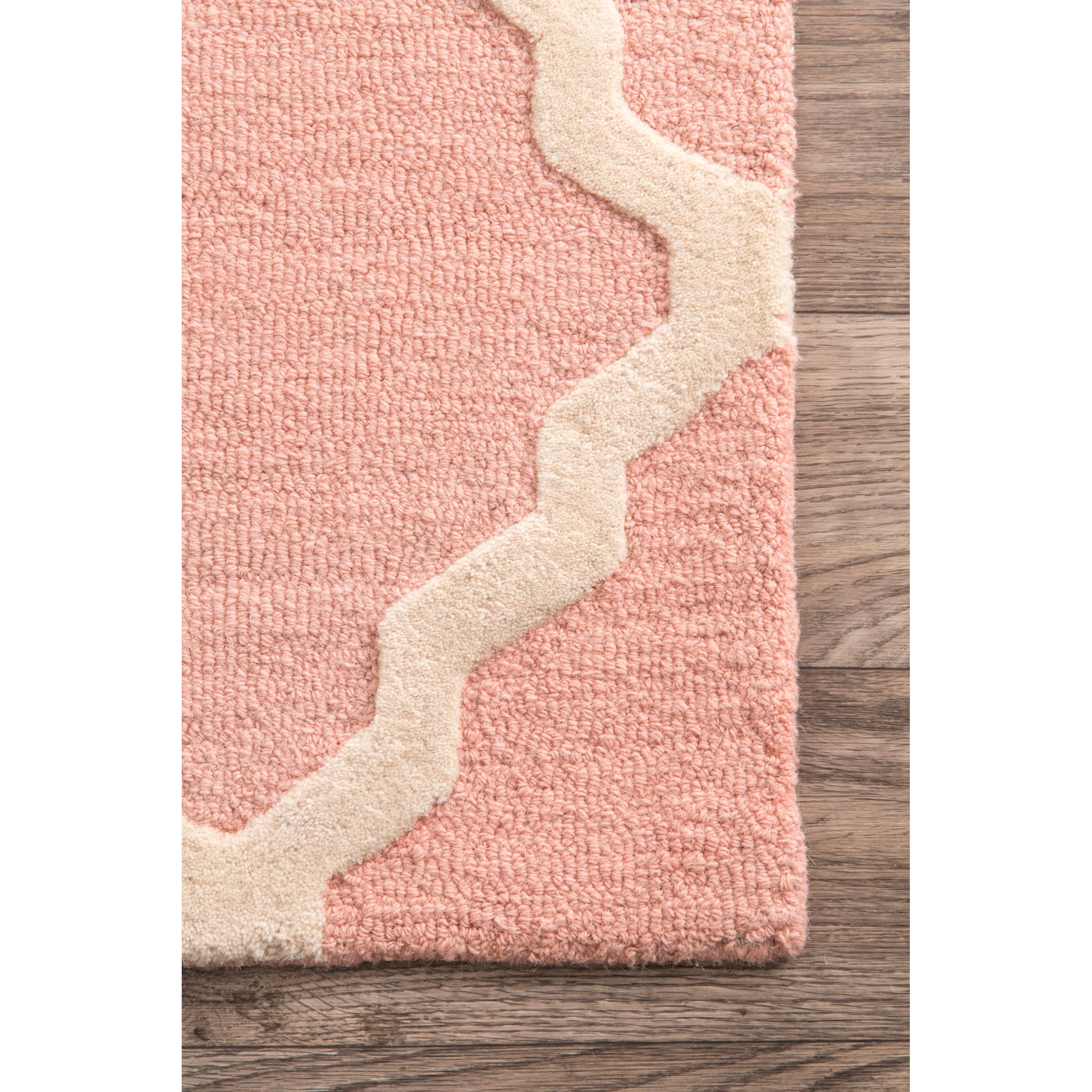 Handmade Tufted Trellis Baby Pink Wool Runner Rug
