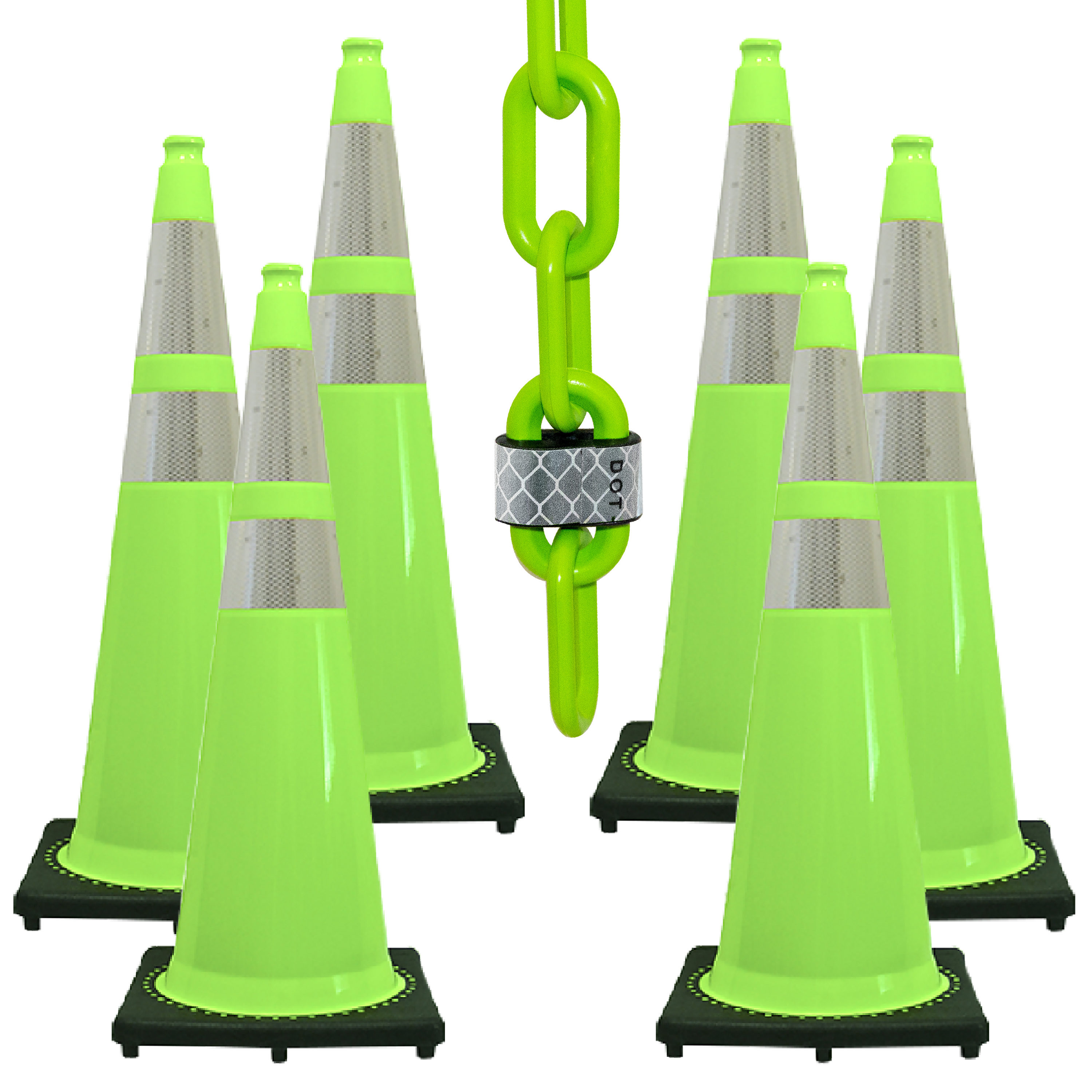 Mr. Chain 27277-6 36 Inch Traffic Orange Reflective Traffic Cones and Reflective Chain Kit (6-Pack)