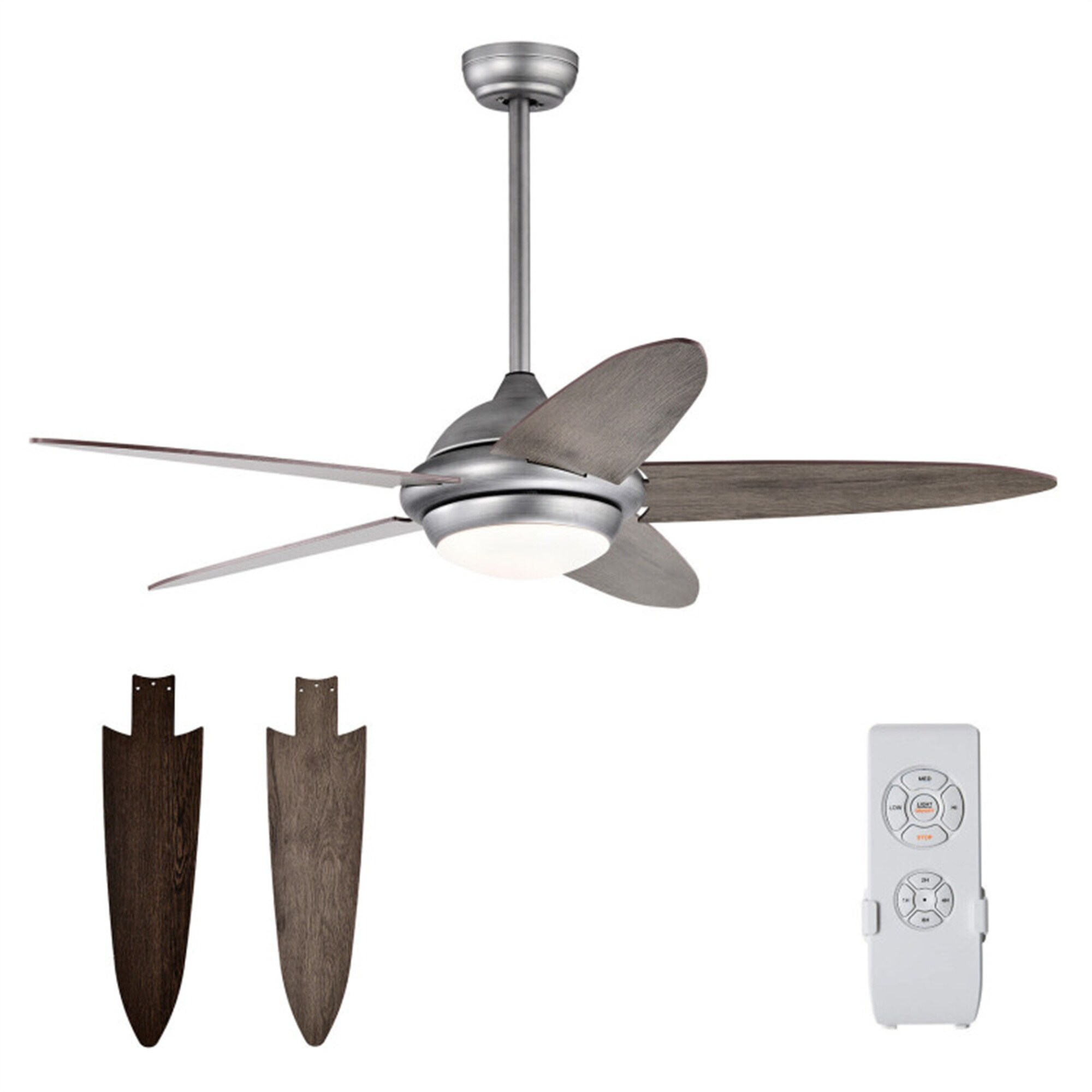 BABOOM BOM-5930ORYU Dual Finished Ceiling Fans 52-Inches Sliver with Gray Blades Color-Changing Indoor Downrod mount Standard Ceiling Fan With Light and Remote ( 5 -Blade)
