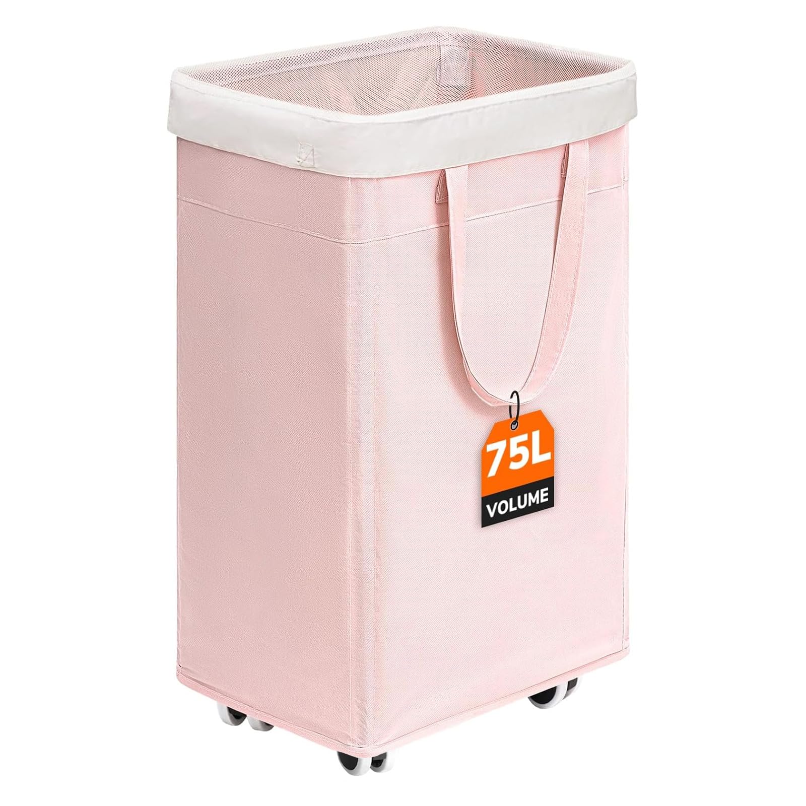 Ahfiwaso  Slim Laundry Hamper with Wheels 75L Collapsible Rolling Laundry Basket for Living Room Pink Laundry Hamper for College Dorm