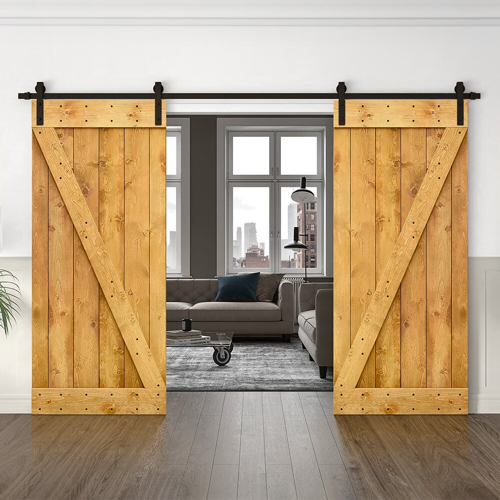 CALHOME 96in x 84in Colonial Maple Wood Double Barn Door (Hardware