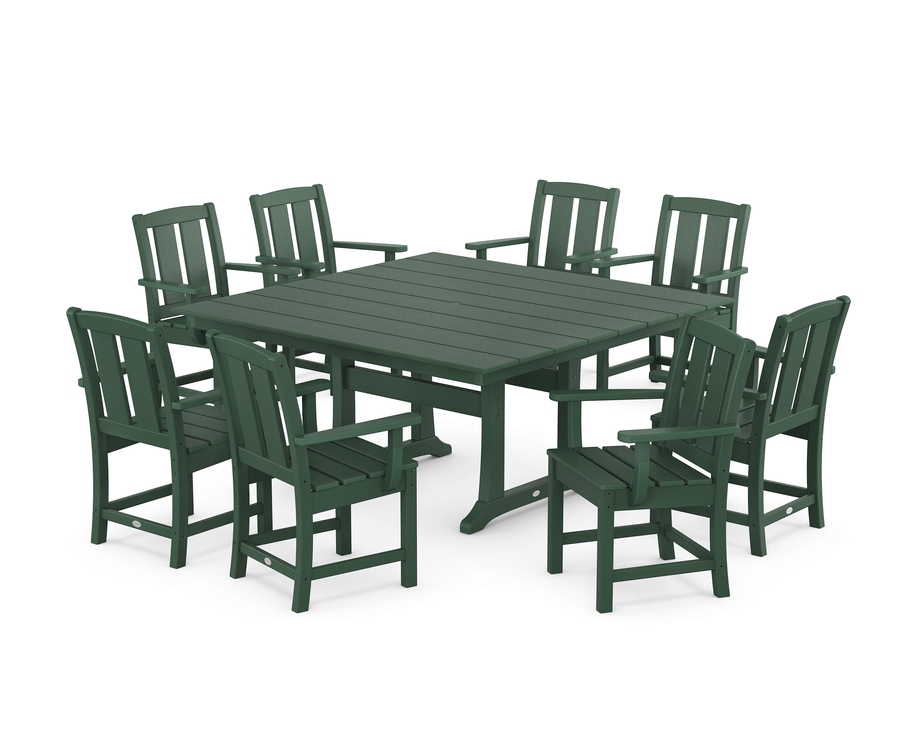 POLYWOOD PWS2059-1-GR Mission 9 -Piece Green Patio Dining Set Plastic Square Table with 8 Stationary Chairs