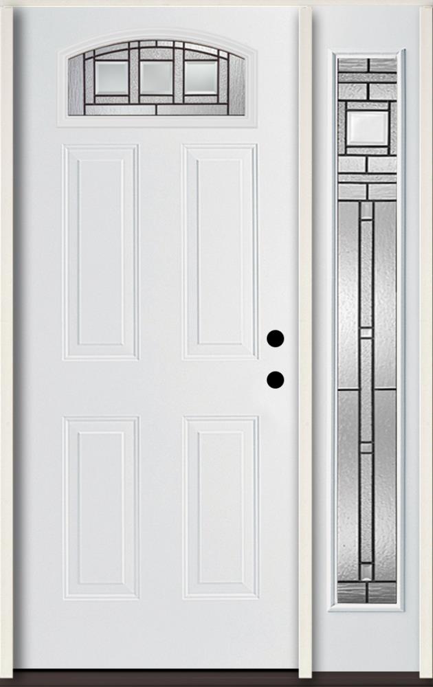 American Building Supply LO911161 Craftsman 48-in x 80-in x 4-9/16-in Fiberglass 1/4 lite Left-hand inswing Modern White Painted Prehung Front Door with Left Sidelight Insulating core