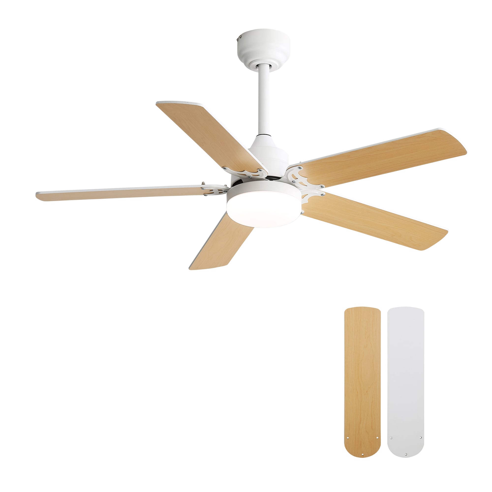 Bybafun YD1300056 42-in Color-Changing Integrated LED Downrod or Flush Mount White with MDF Blades Ceiling Fan With Light and Remote ( 5 -Blade )