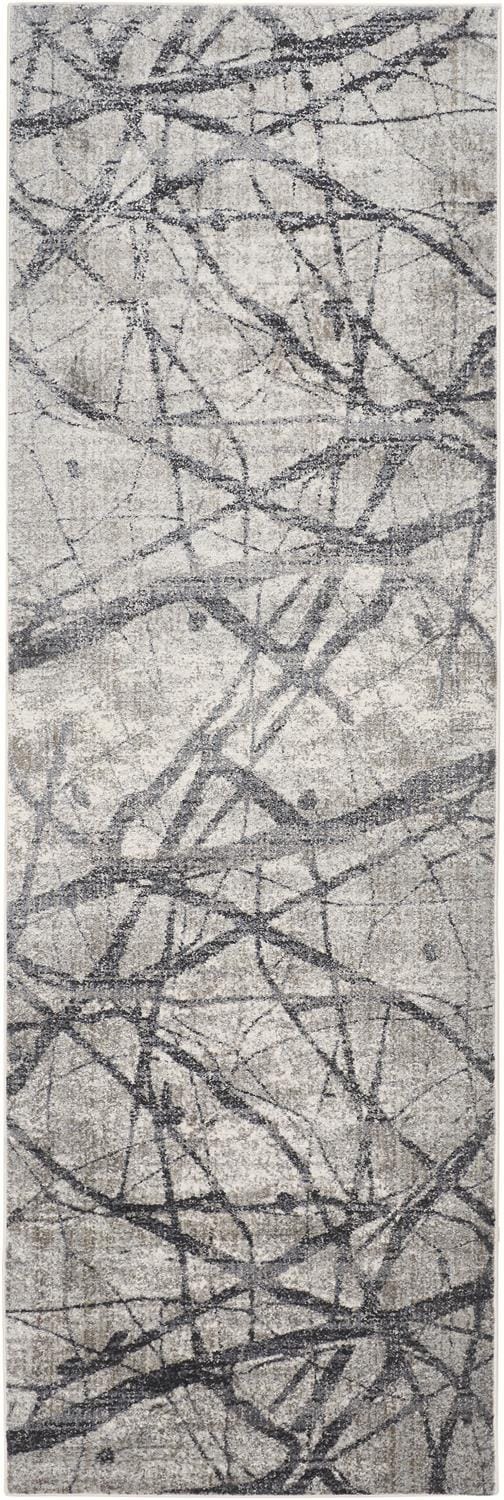 Ivory and Gray Abstract Cotton Synthetic Area Rug
