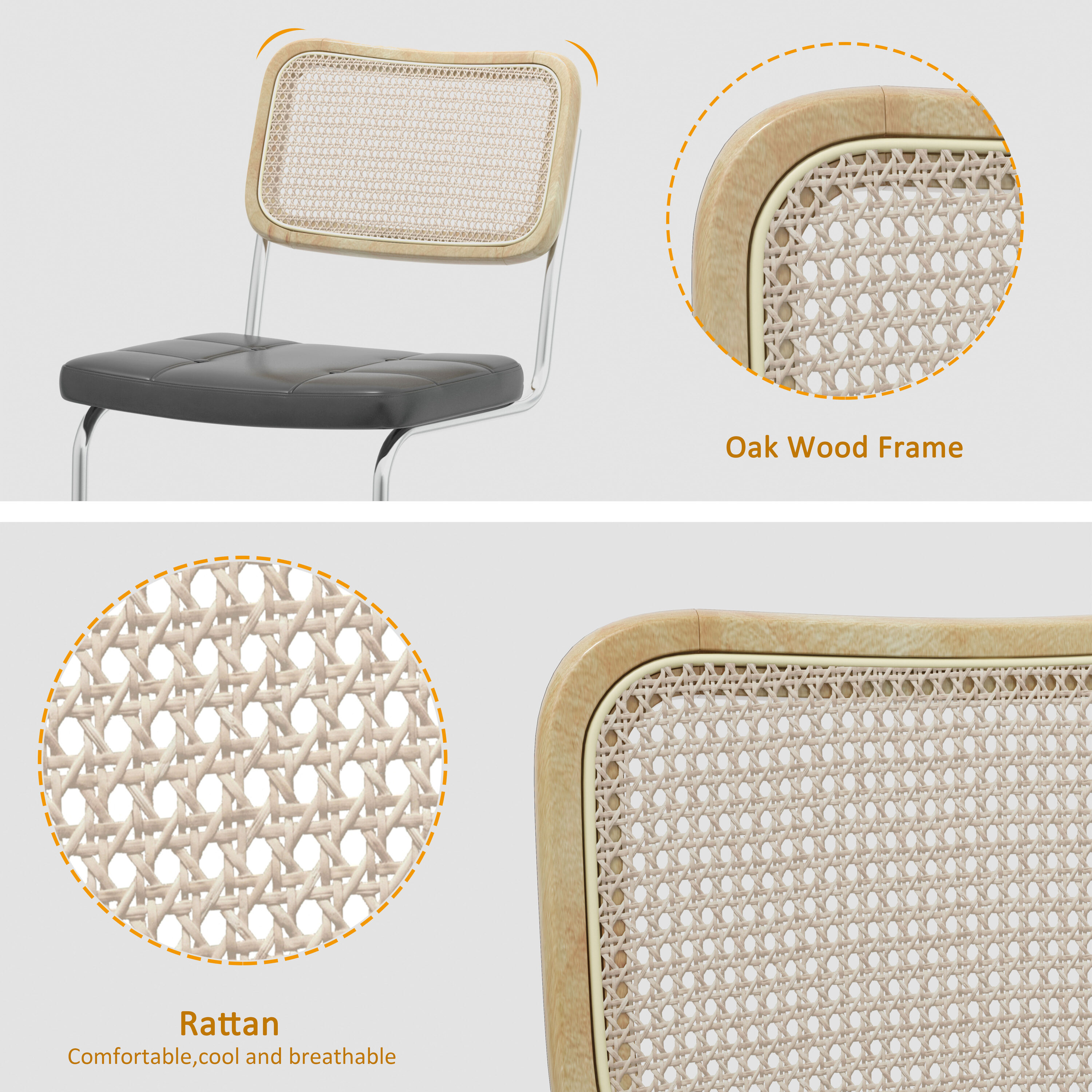 Gray Faux Leather and Rattan Low Side Chair Set