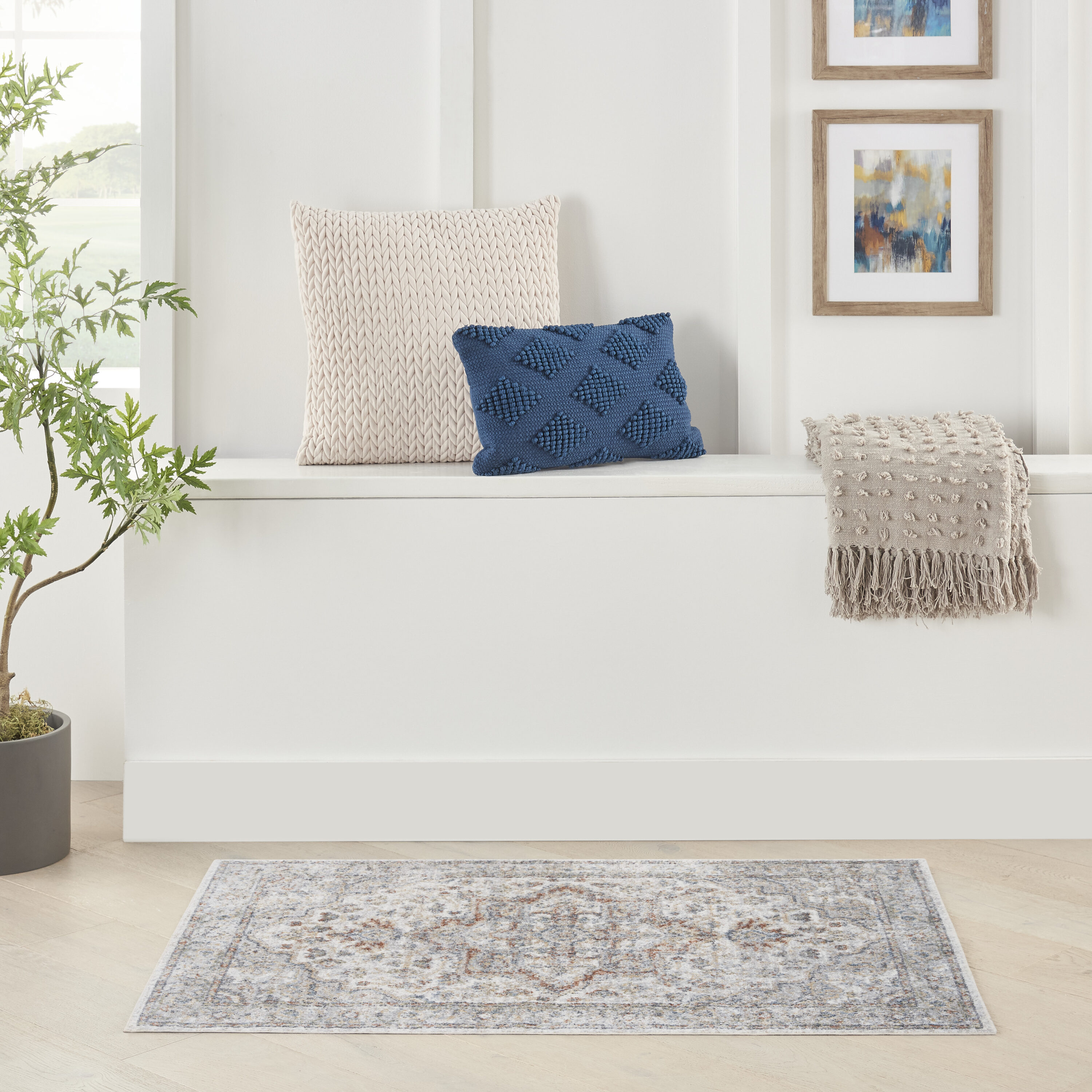 Nourison 099446126153 Astra Machine Washable 2 x 4 (ft) Loomed Polyester Grey/Multi Rectangular Indoor Distressed/Overdyed Vintage Machine washable Area rug