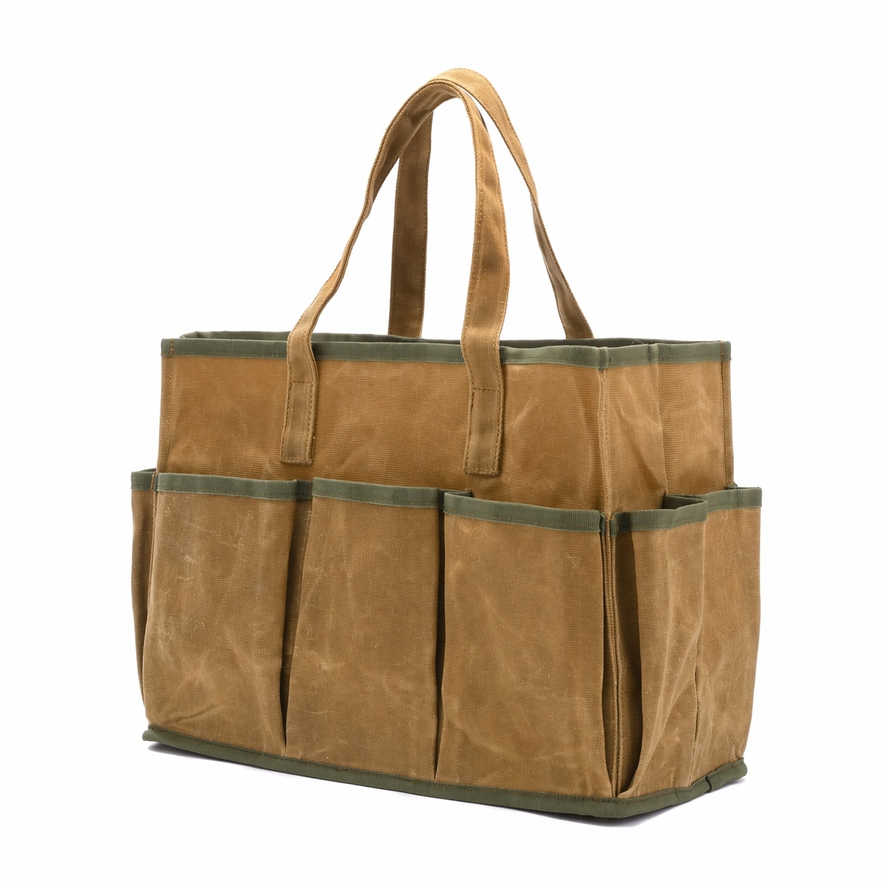 Aoibox  16 oz Khaki Waxed Canvas Tool Tote Bag with 10 Exterior Pockets and Large Capacity Garden Tool Storage
