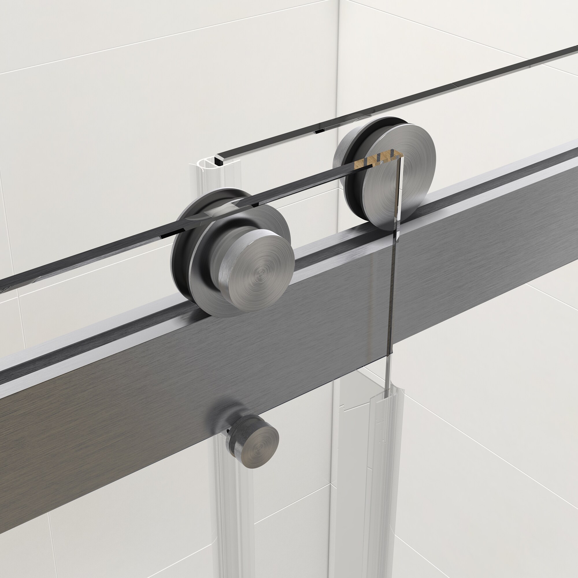 WELLFOR Brushed 76-in x 76-in Frameless Sliding Soft Close Shower Door ...