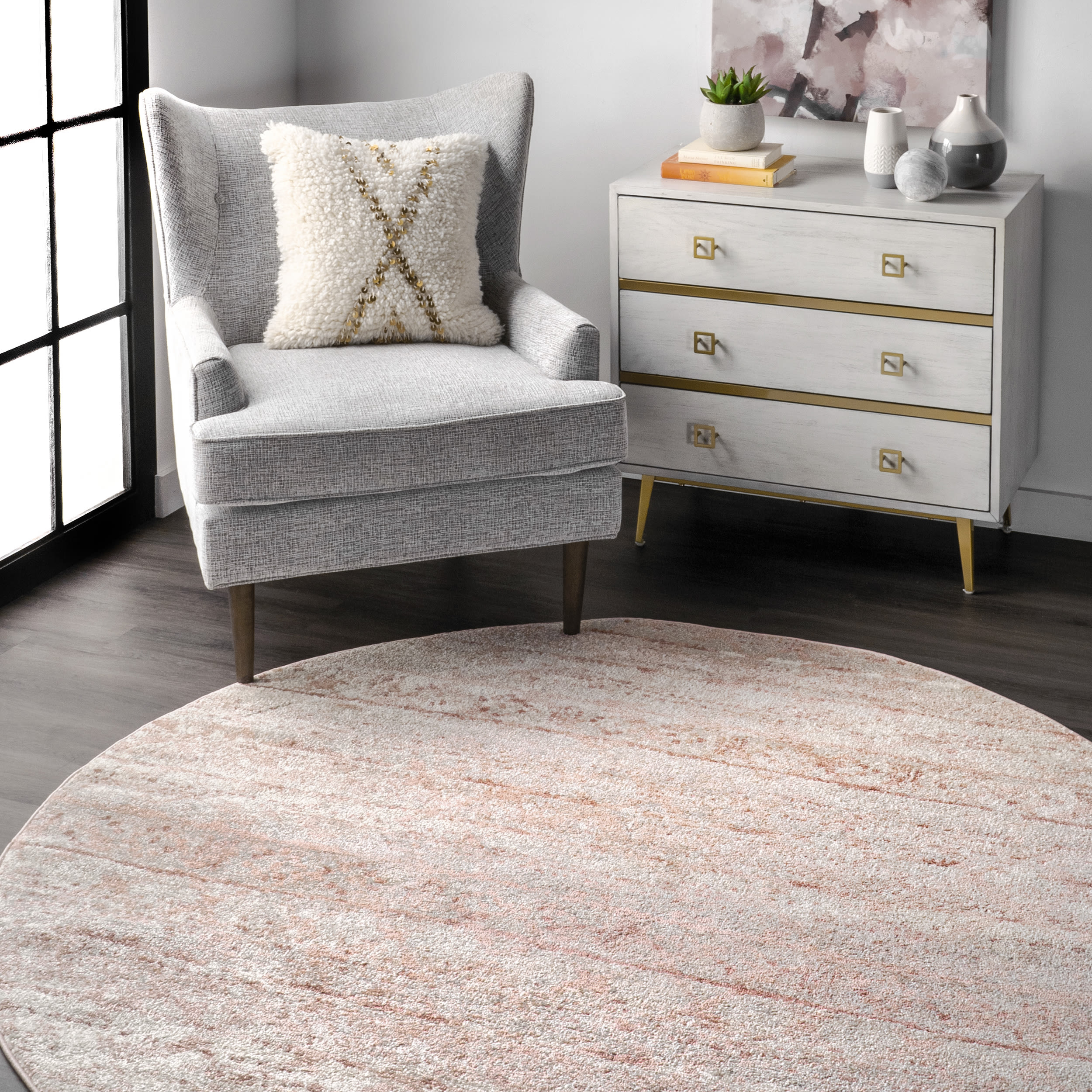 nuLOOM ACSD04A-R606 Hattie 6 x 6 (ft) Loomed Polypropylene Pink Round Indoor Geometric Area rug