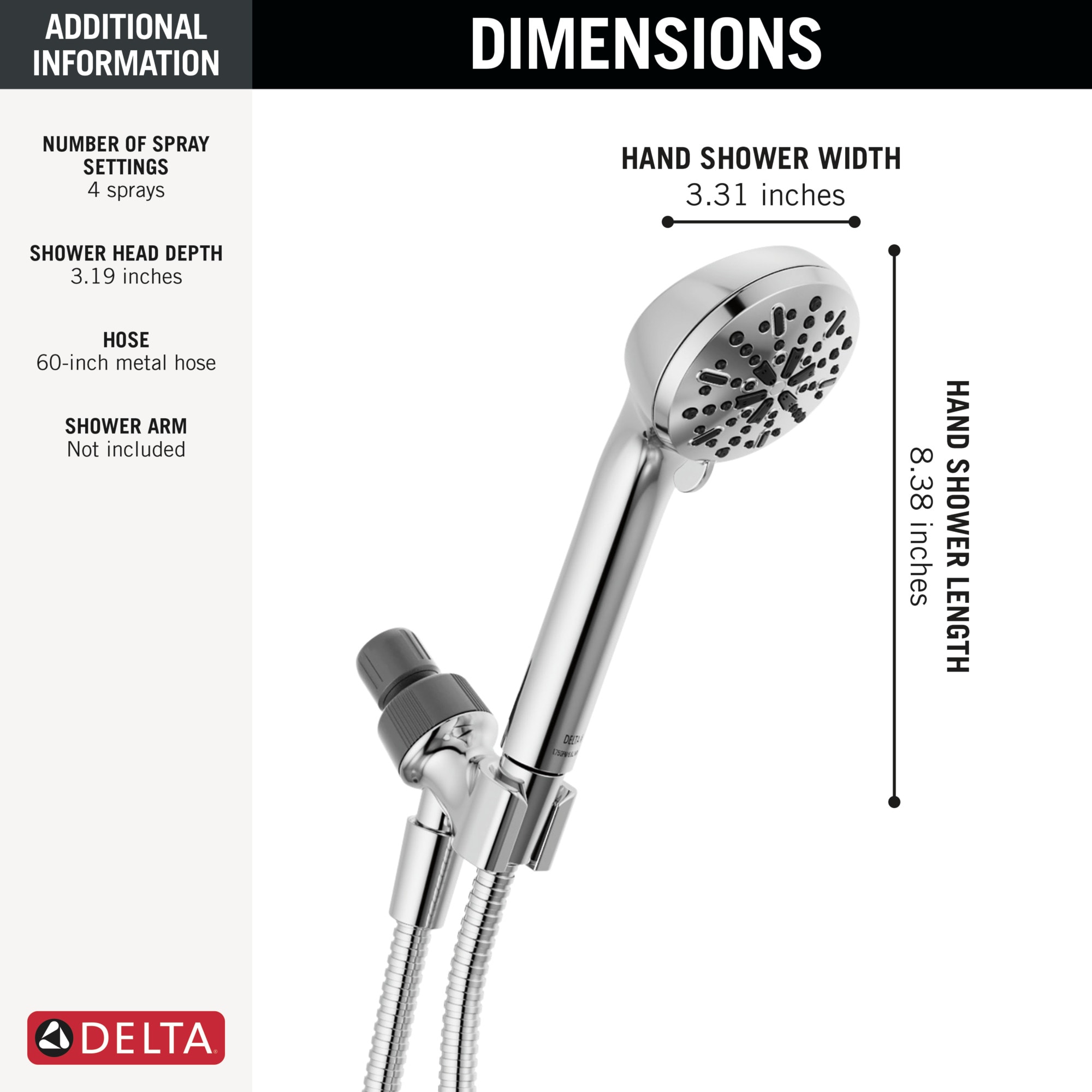 Chrome Adjustable Handheld Multi-Head Shower with Pulse