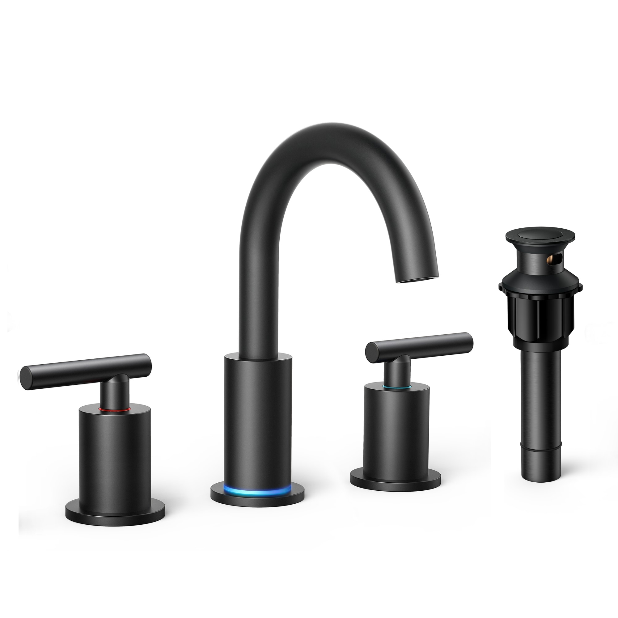 FURUISI LB300-D Widespread Bathroom Sink Faucet Matte Black Widespread 2-handle WaterSense High-arc Residential Handle Bathroom Sink Faucet with Drain
