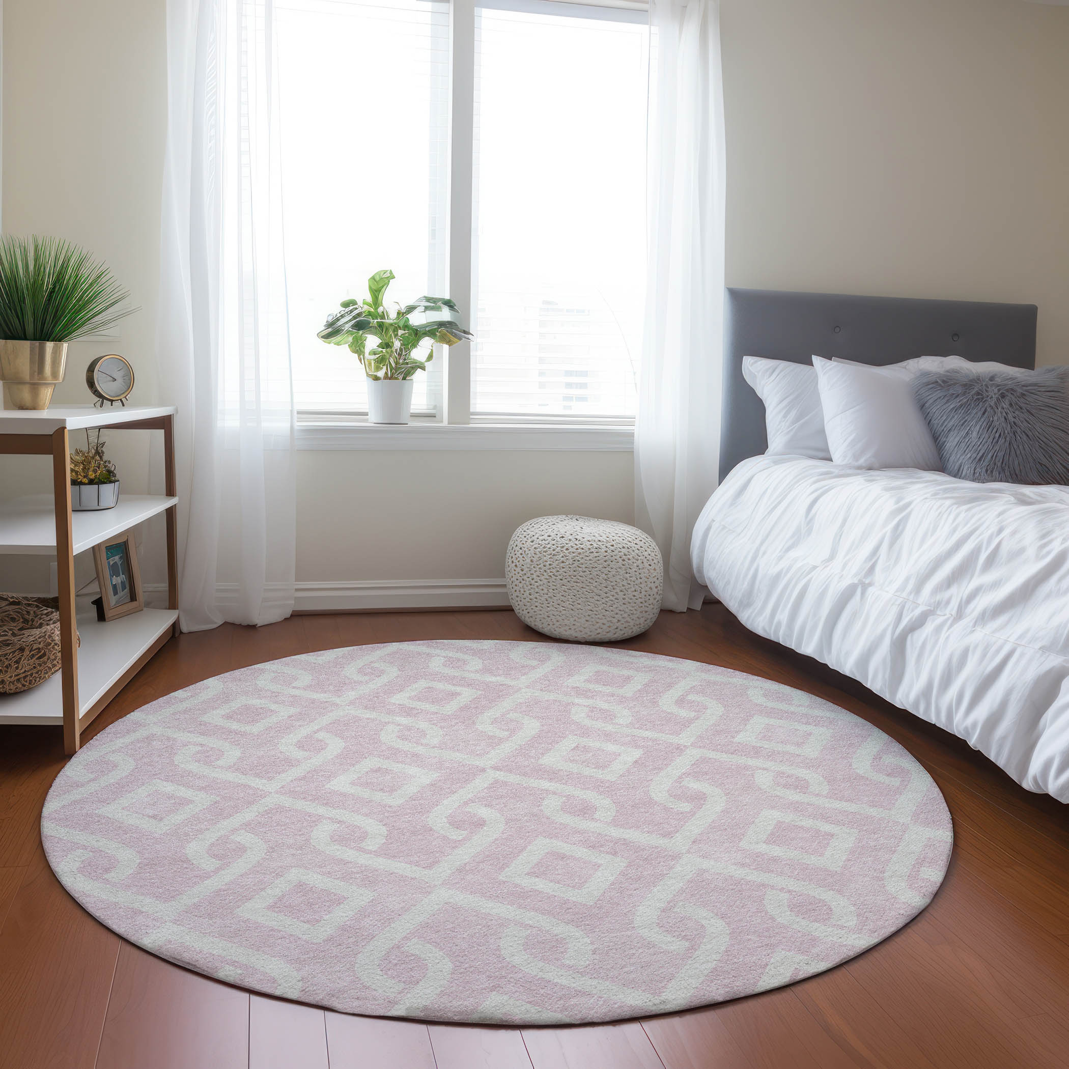 Addison Rugs ACN621PI8RO Chantille ACN621PI 8 x 8 (ft) Polyester Pink Round Indoor/Outdoor Geometric Machine washable Area rug