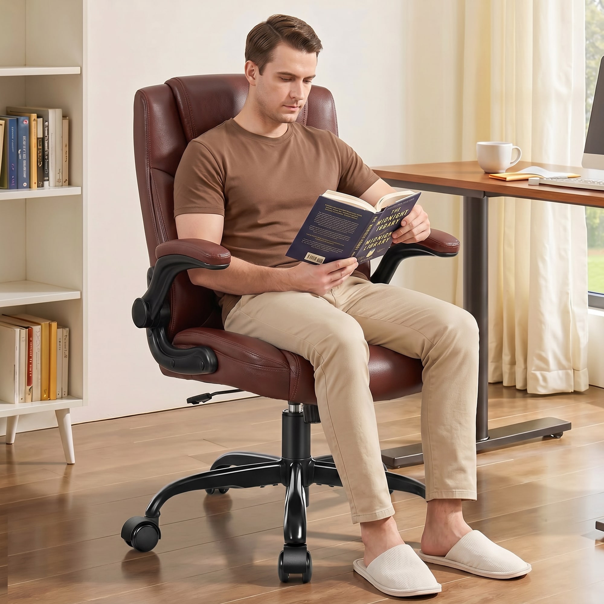 KERDOM 400 lbs Leather Office Chair Ergonomic Back Support Small Gaming Chair Swivel Casters Adjustable Armrests Auitable for Shorter Individuals Dark Brown