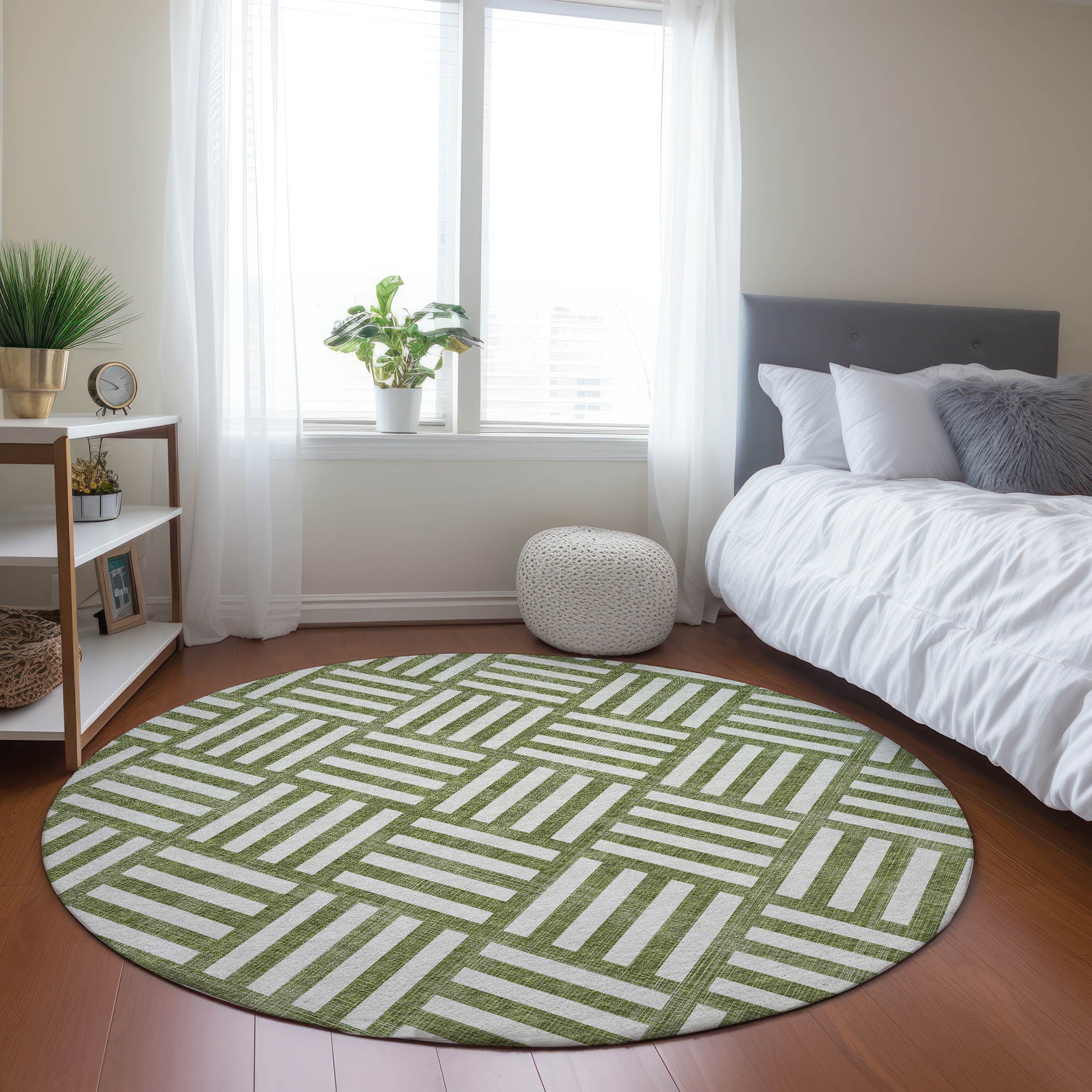Addison Rugs ACN620OL8RO Chantille ACN620OL 8 x 8 (ft) Polyester Olive Round Indoor/Outdoor Geometric Machine washable Area rug