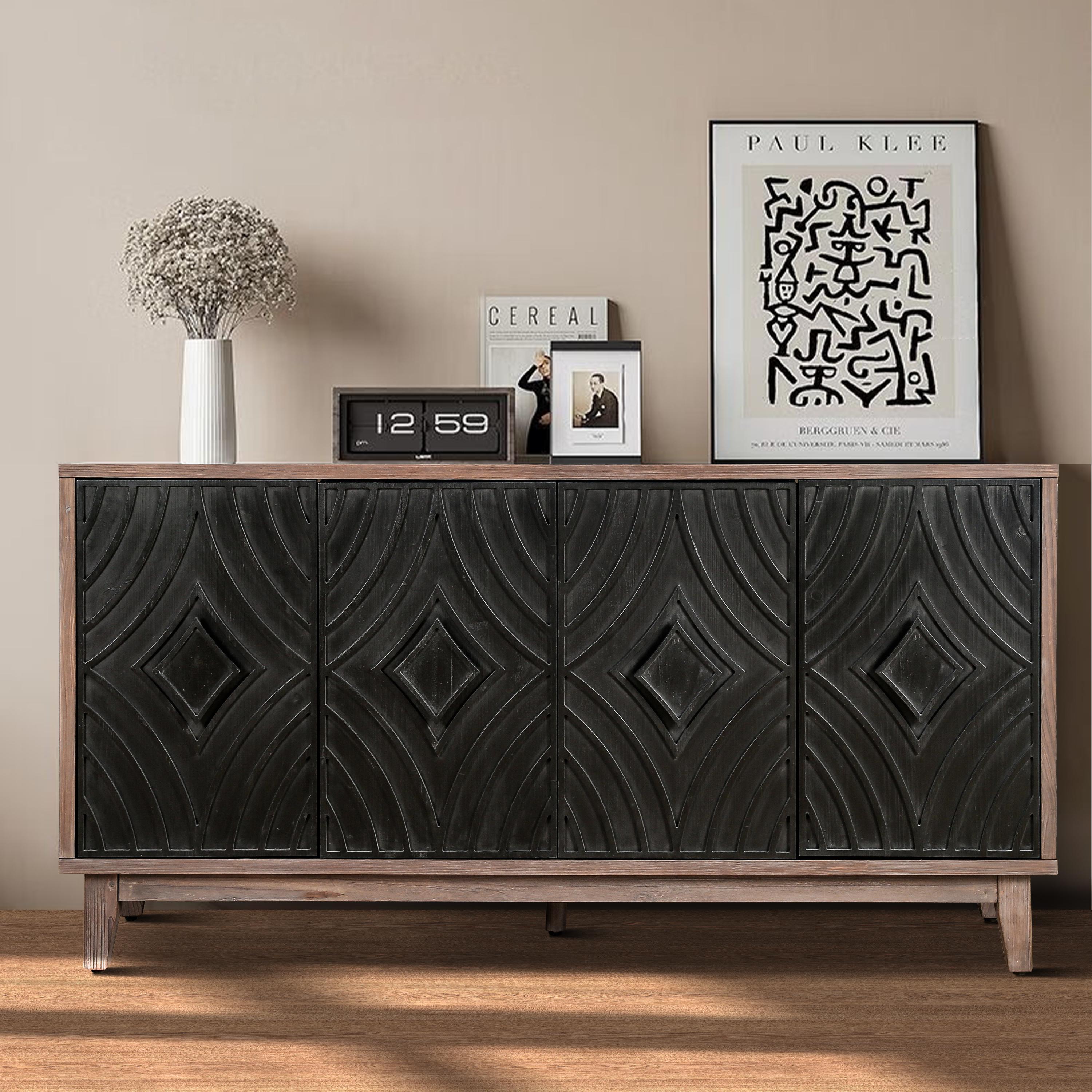 Bayfeve BF-173038-IN Kitchen Storage Cabinet Rustic Antique Black Sideboard