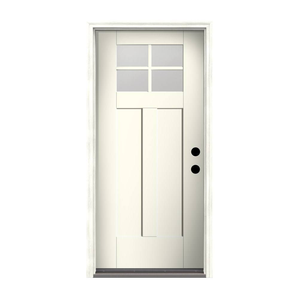 Therma-Tru TTB641695SOS Shaker Entry Door 36-in x 80-in x 6-9/16-in Fiberglass Craftsman Left-hand inswing White Painted Prehung Front Door with Brickmould Insulating core