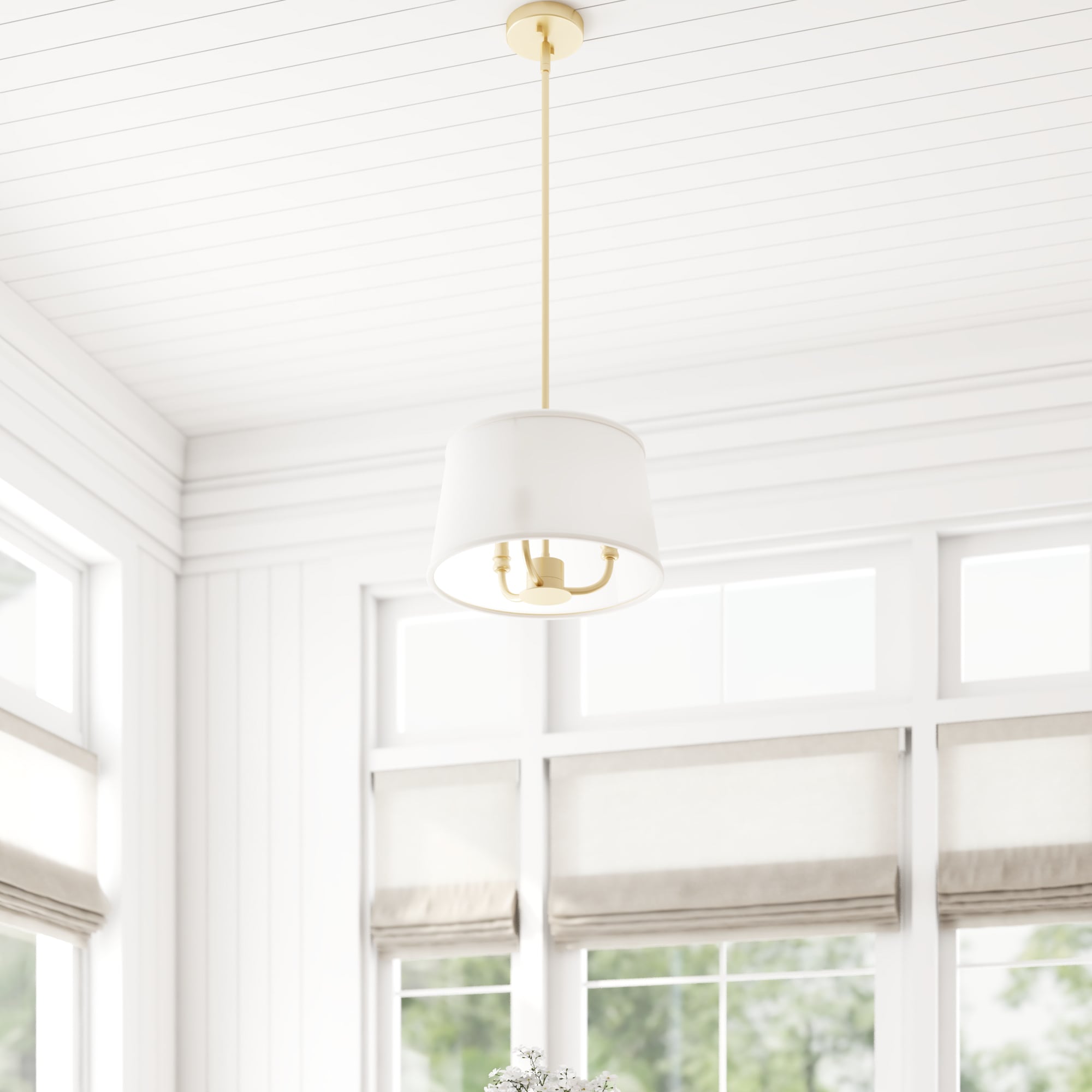 Prominence Home 51896-26 Billet 3 -Light Brushed Gold Transitional Drum Medium Hanging Convertible pendant/Semi-flush