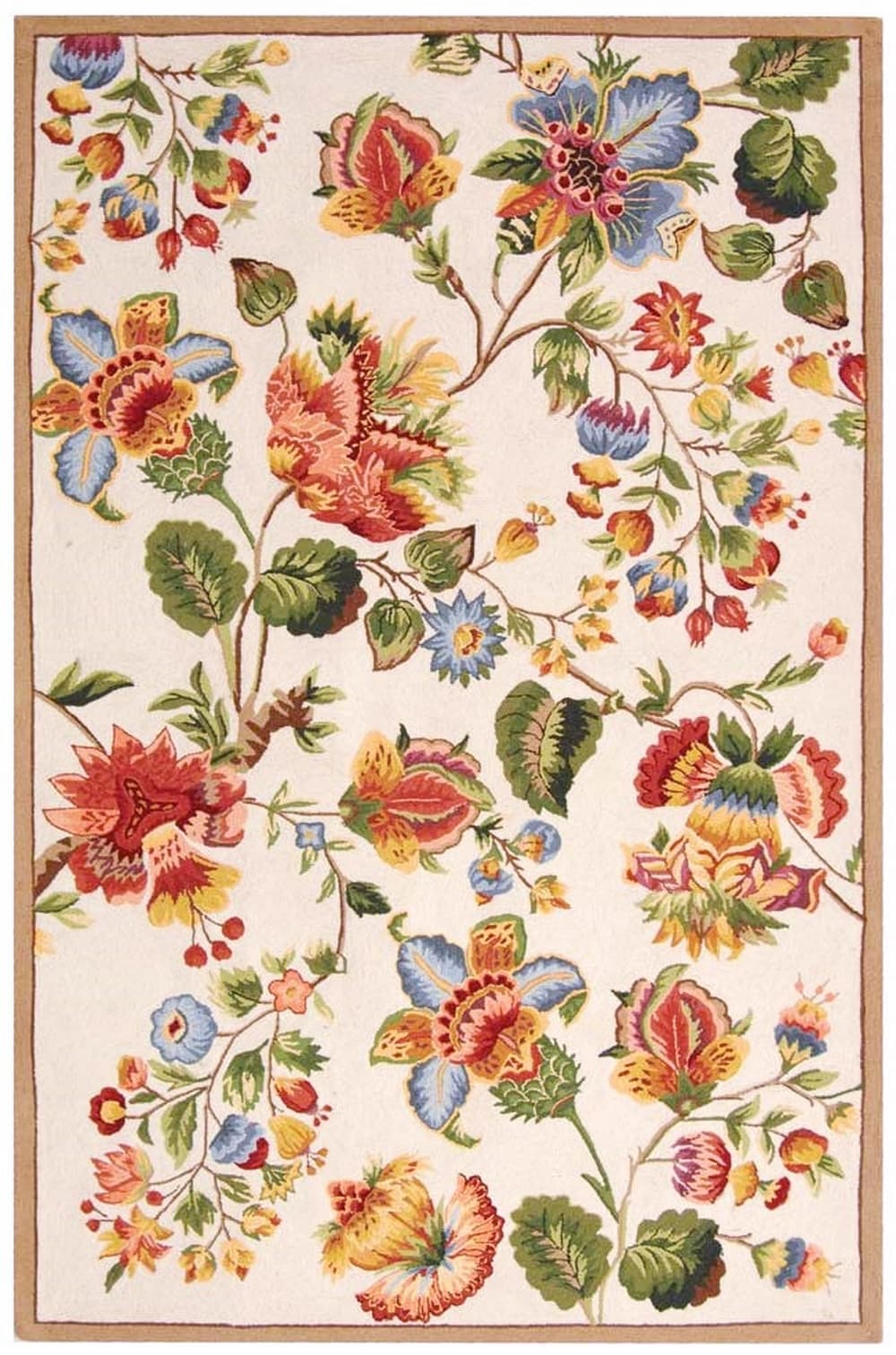 Safavieh HK331A-6 Chelsea Lore 6 x 9 (ft) Hooked Wool Ivory Rectangular Indoor Floral/Botanical Area rug