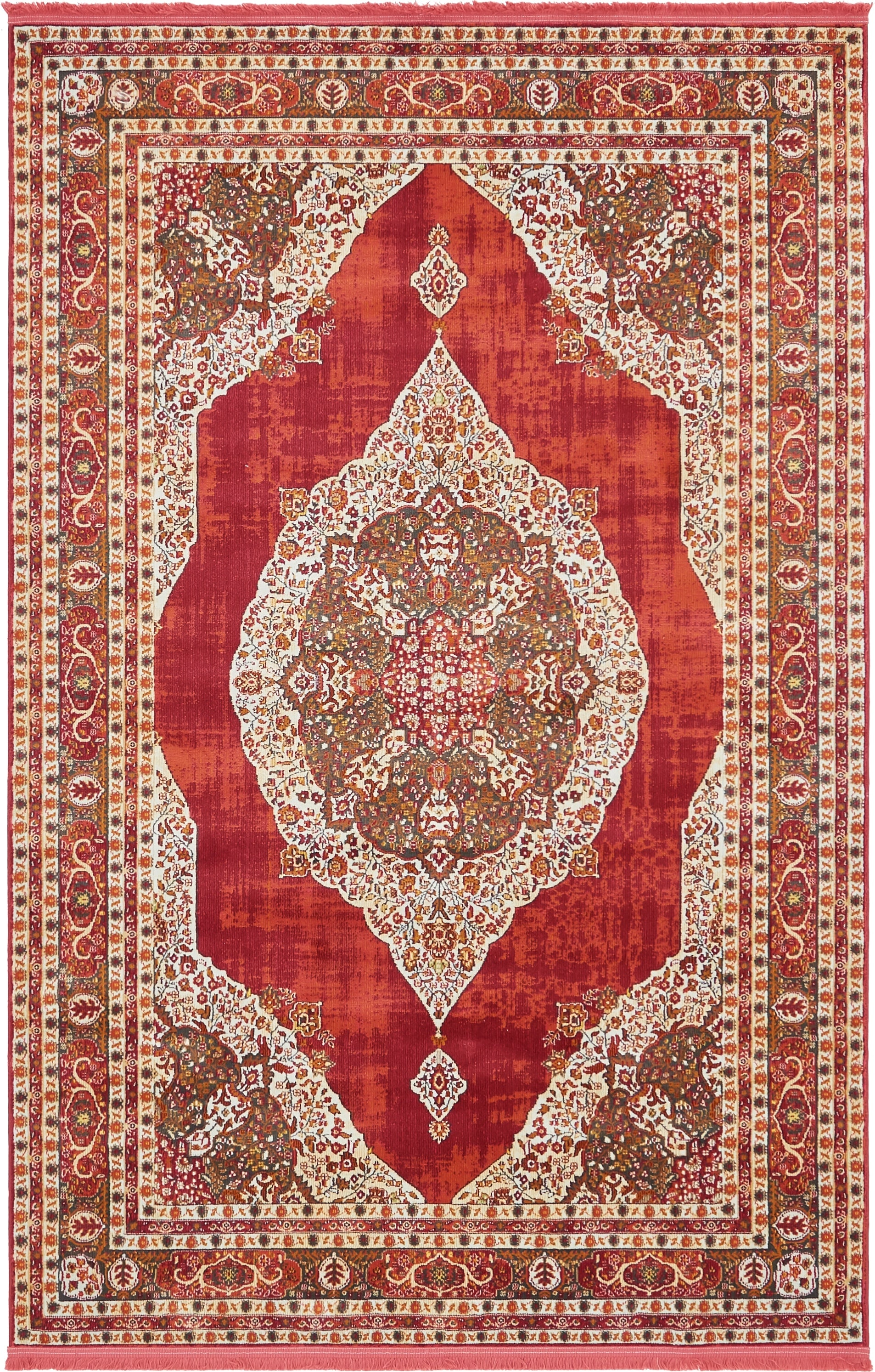 Unique Loom 3140271 Regla Baracoa 5 x 8 (ft) Loomed Polypropylene Red/Ivory Rectangular Indoor Medallion Oriental Area rug