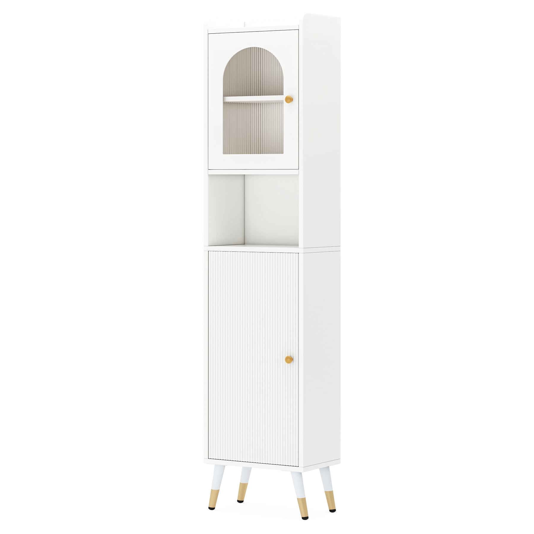 Tribesigns White and Gold Metal 6-Shelf Corner Bookcase with Doors (15.75-in W x 73.22-in H x 15.75-in D) Unfinished | HOGA-NY051