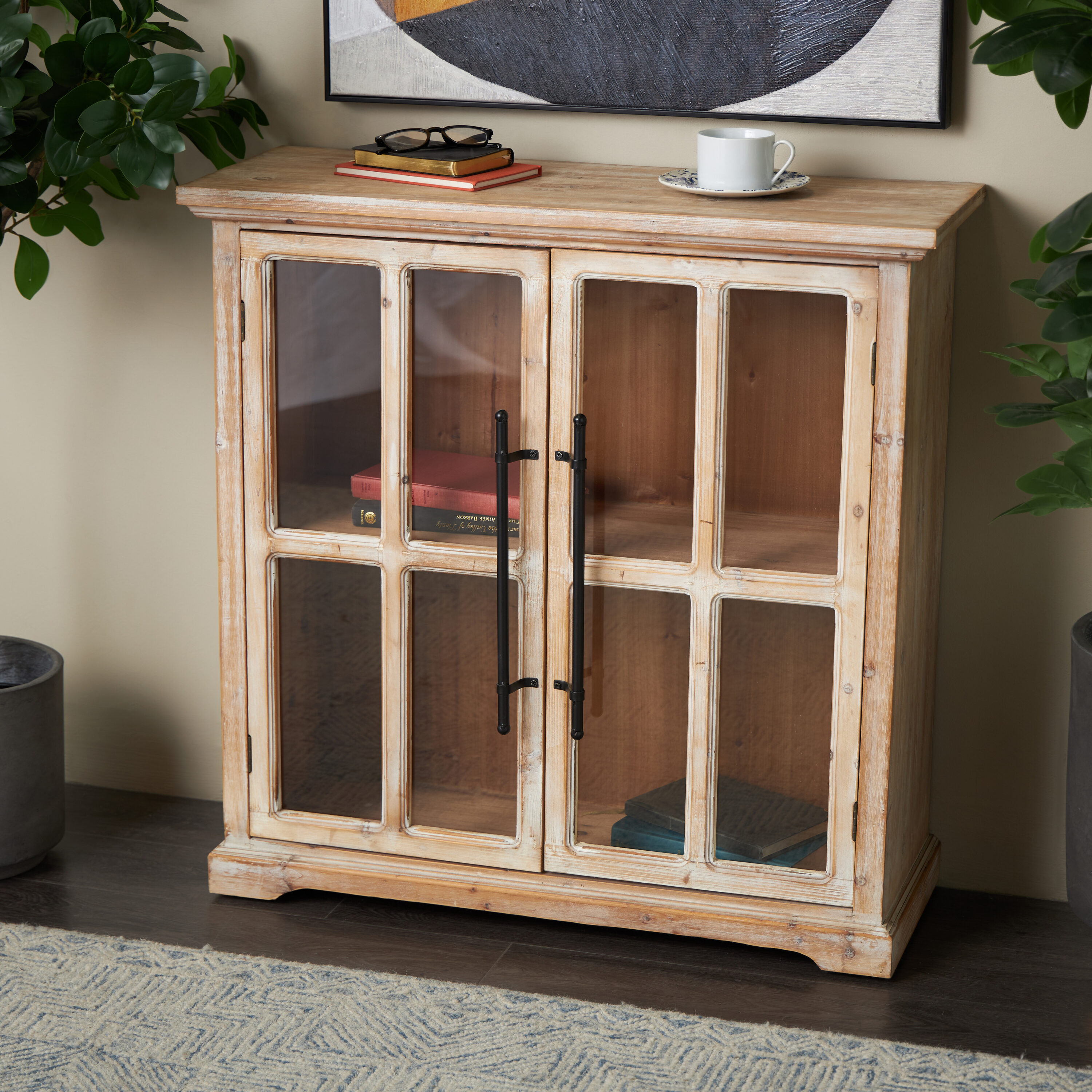 Grayson Lane 77931 33.44-in W 2-Door Brown 1 Shelf and 2 Doors with Glass Front Panels Accent Cabinet