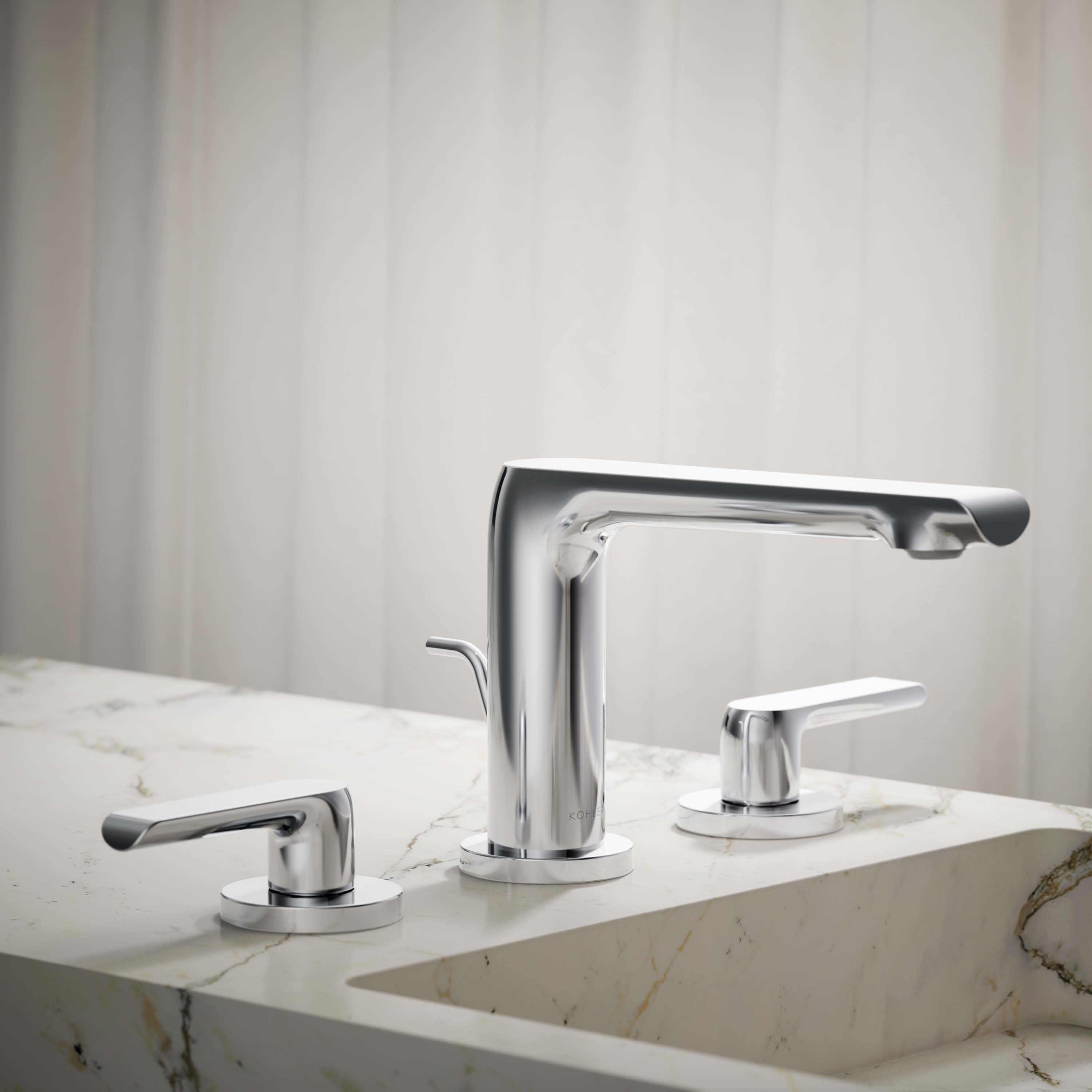 KOHLER K-97352-4-CP Avid Polished Chrome Widespread 2-handle WaterSense Low-arc Commercial/Residential Handle Bathroom Sink Faucet with Drain