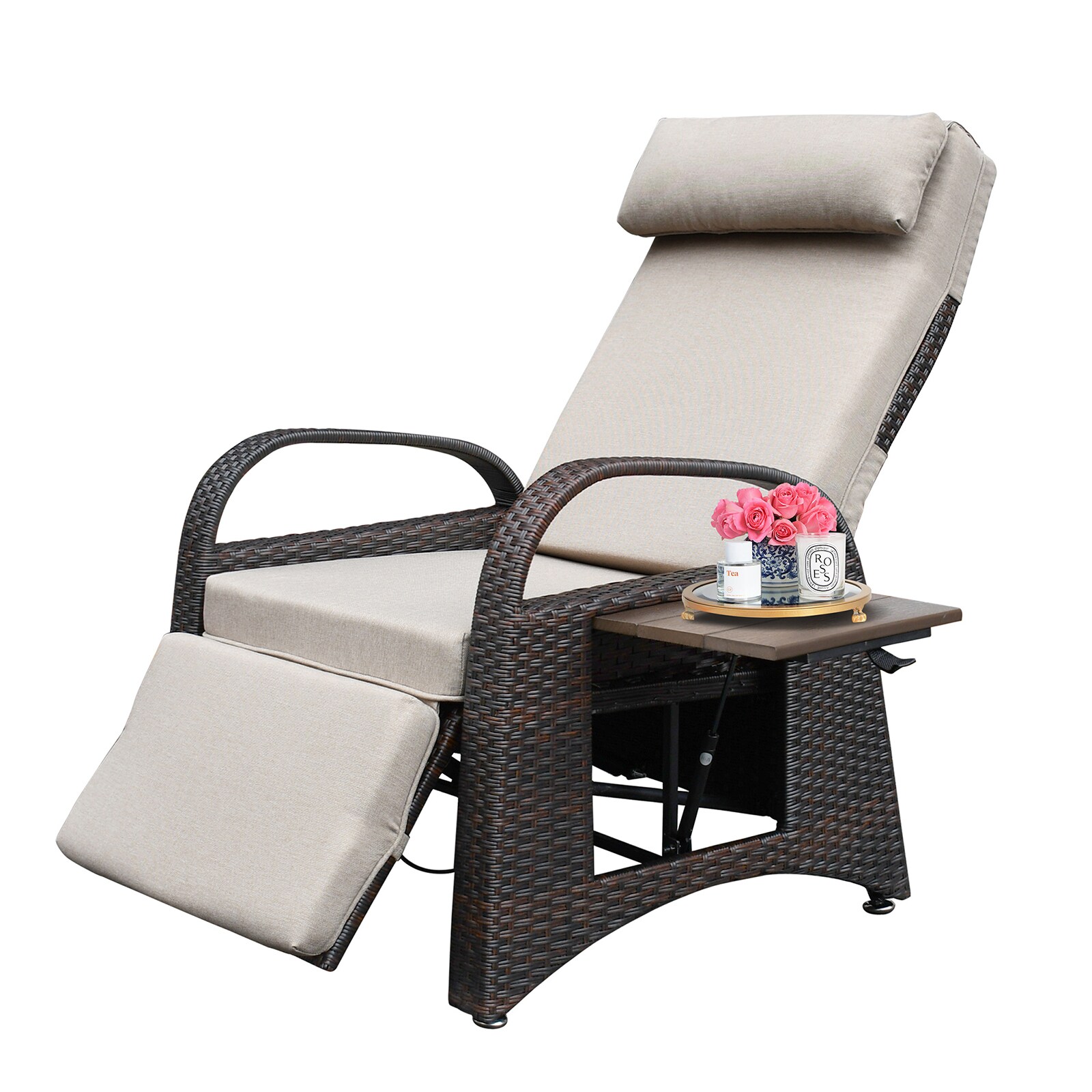 PEAK HOME FURNISHINGS Recliner Chair Wicker Black Metal Frame Stationary Recliner  Chair(s) with Red Olefin Cushioned Seat in the Patio Chairs department at