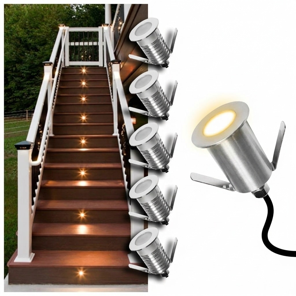 Lukvuzo  6 Pack 1W 80 Lumens 35mm Recessed LED Deck Lights 304 Stainless Steel Low Voltage Outdoor Step and Stair Lighting IP67 Waterproof ETL