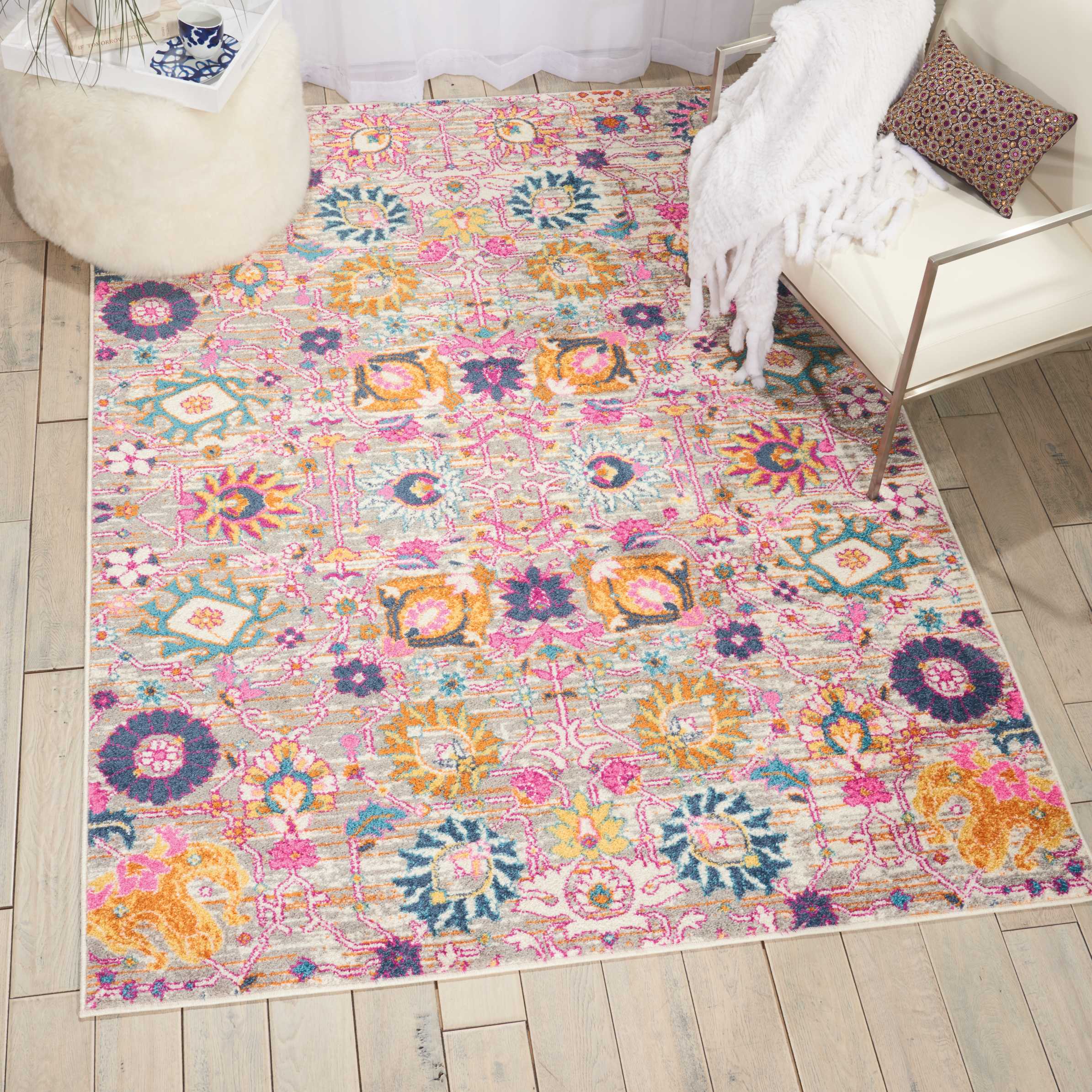 Nourison 99446387905 Passion 4 x 6 (ft) Loomed Polypropylene Silver Rectangular Indoor Abstract Area rug
