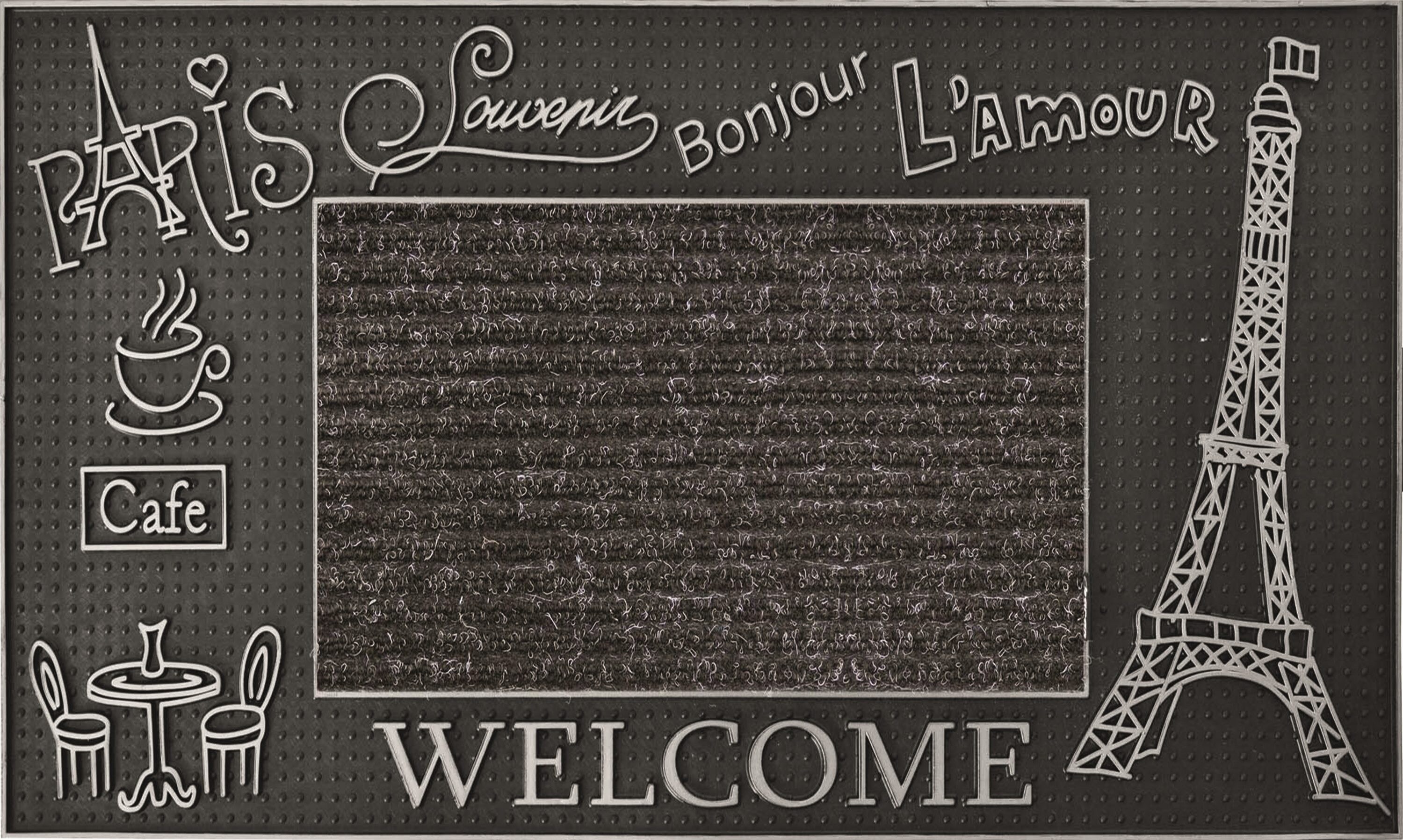 J&V TEXTILES PARIS SILVER 2-ft x 3-ft Silver Coir/Rubber Rectangular Indoor or outdoor Decorative Door mat