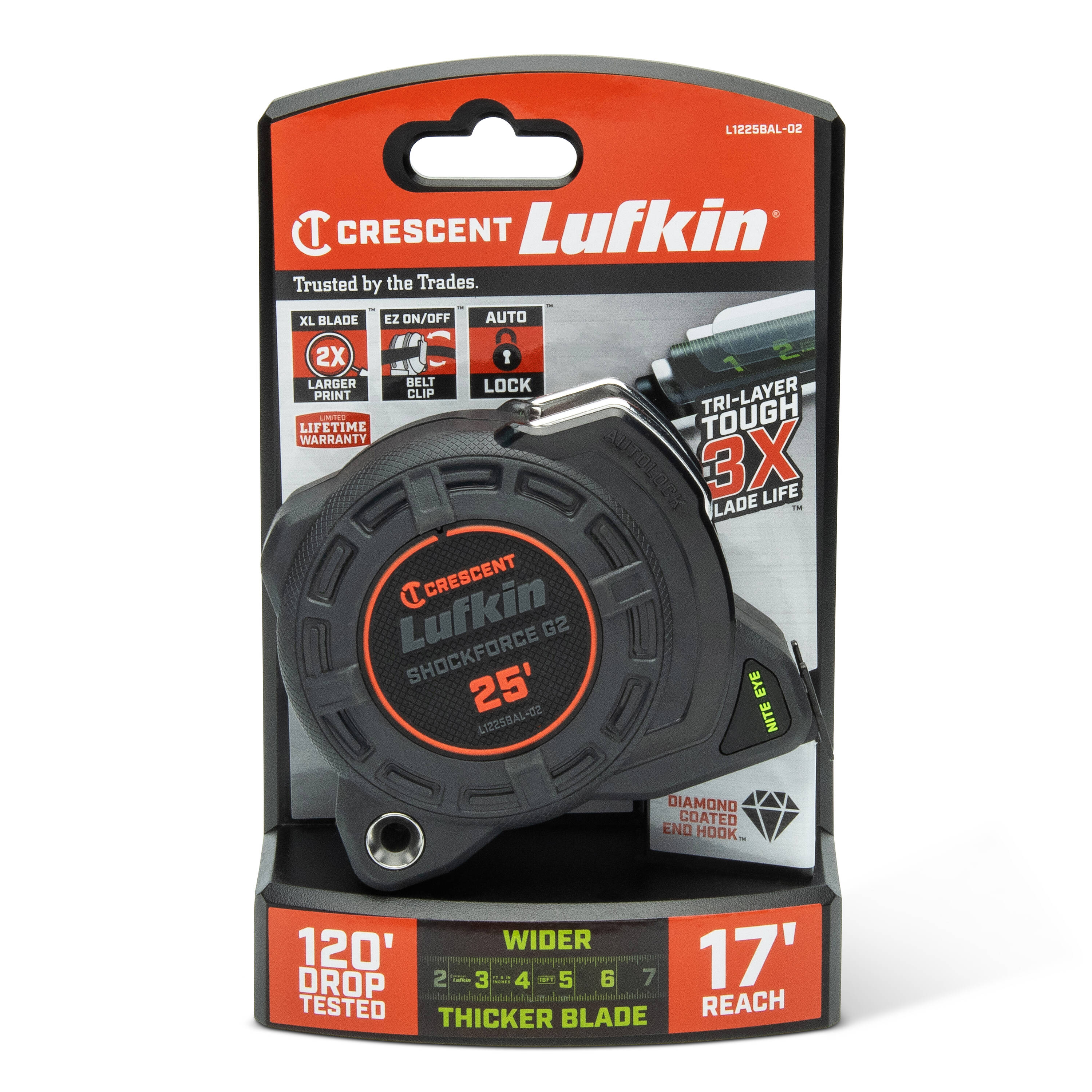 Crescent Lufkin Shockforce Nite Eye G2 25-ft Auto Lock Tape Measure ...