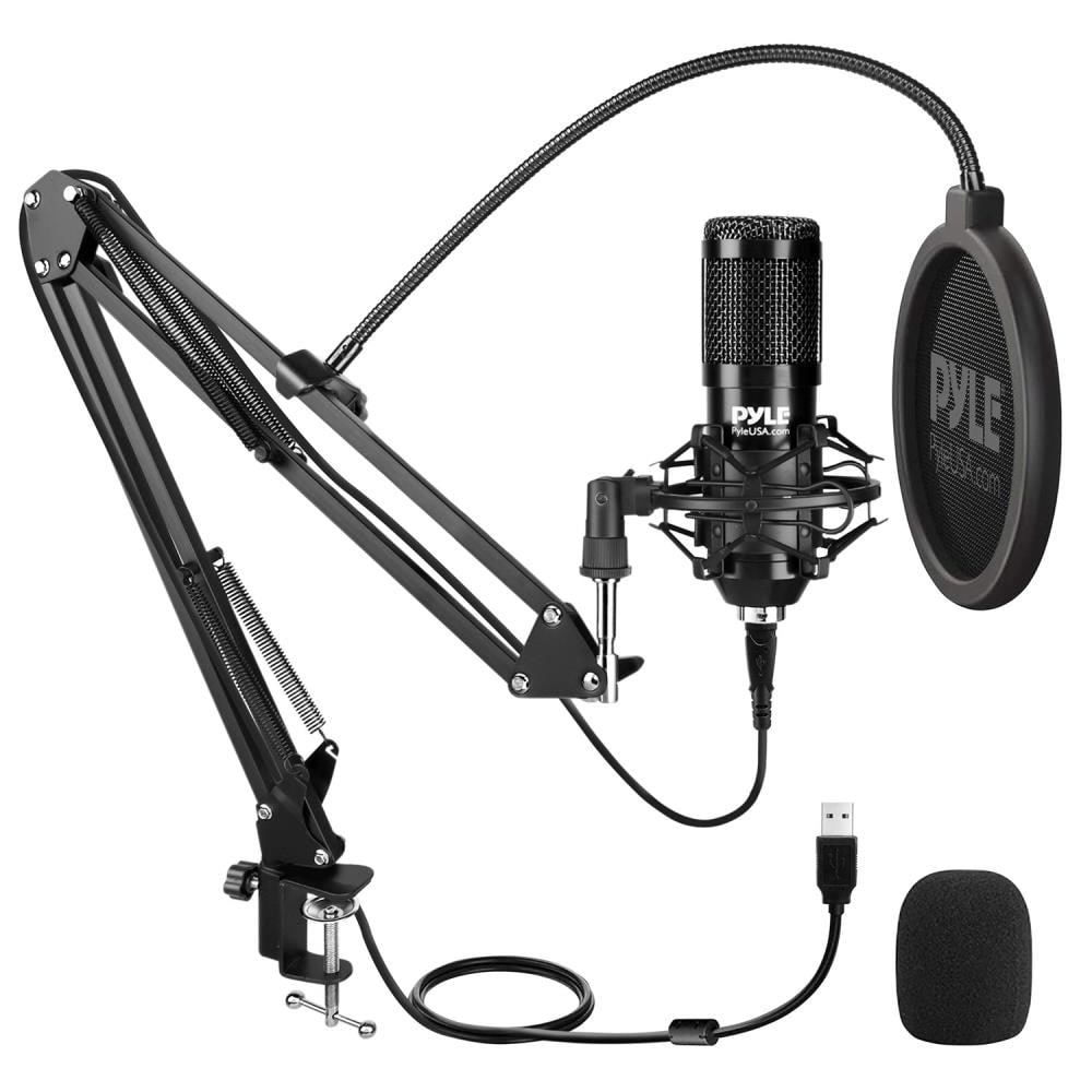 Large Diaphragm Condenser Microphone Kit Voice Over XLR Audio Cable Podcast LED Pyle PDMIC70 Streaming Cardioid Condenser mic W/Desktop Stand YouTube Recording for Gaming Studio Vocal 
