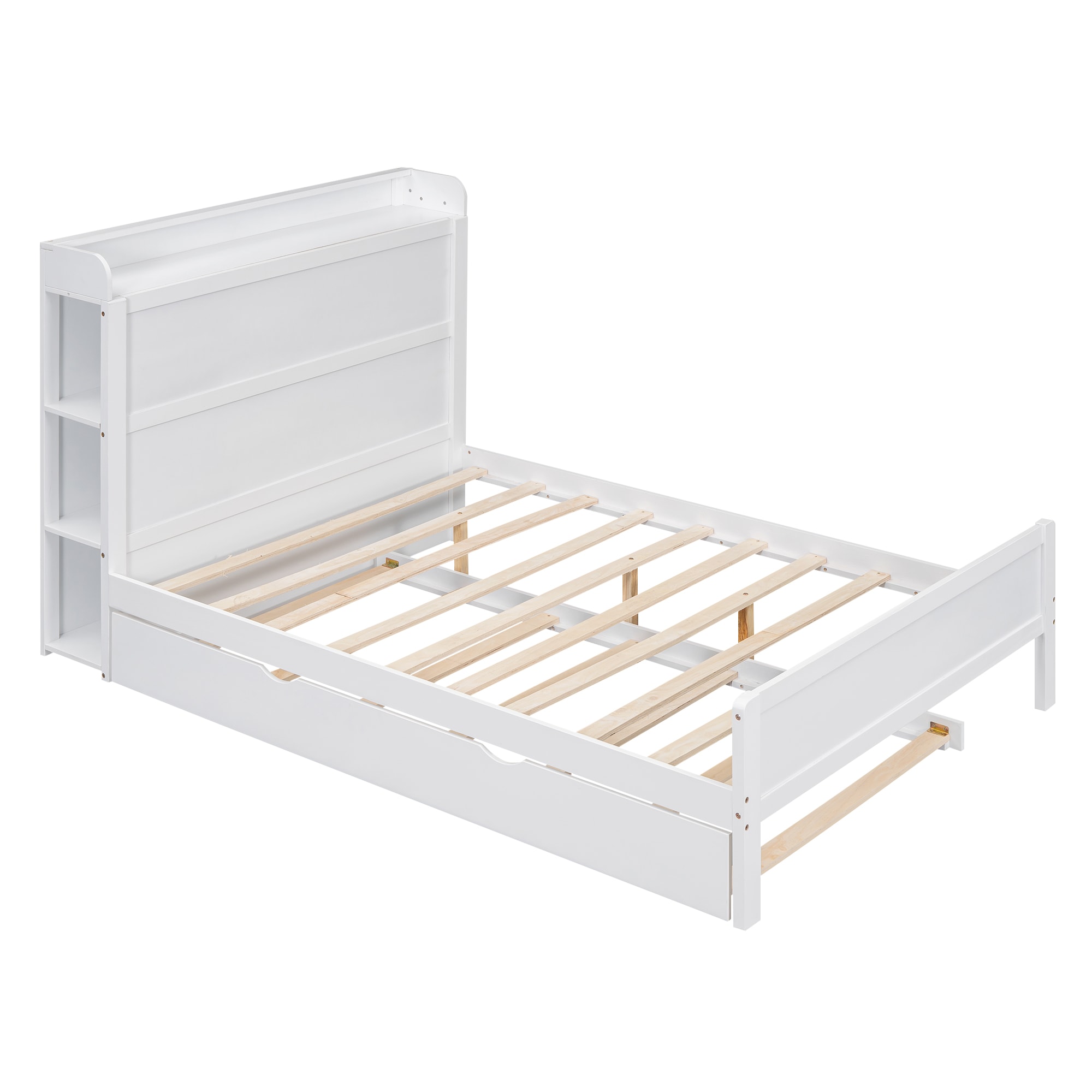 Nestfair PB0203K Full White Wood Platform Bed Storage with Headboard