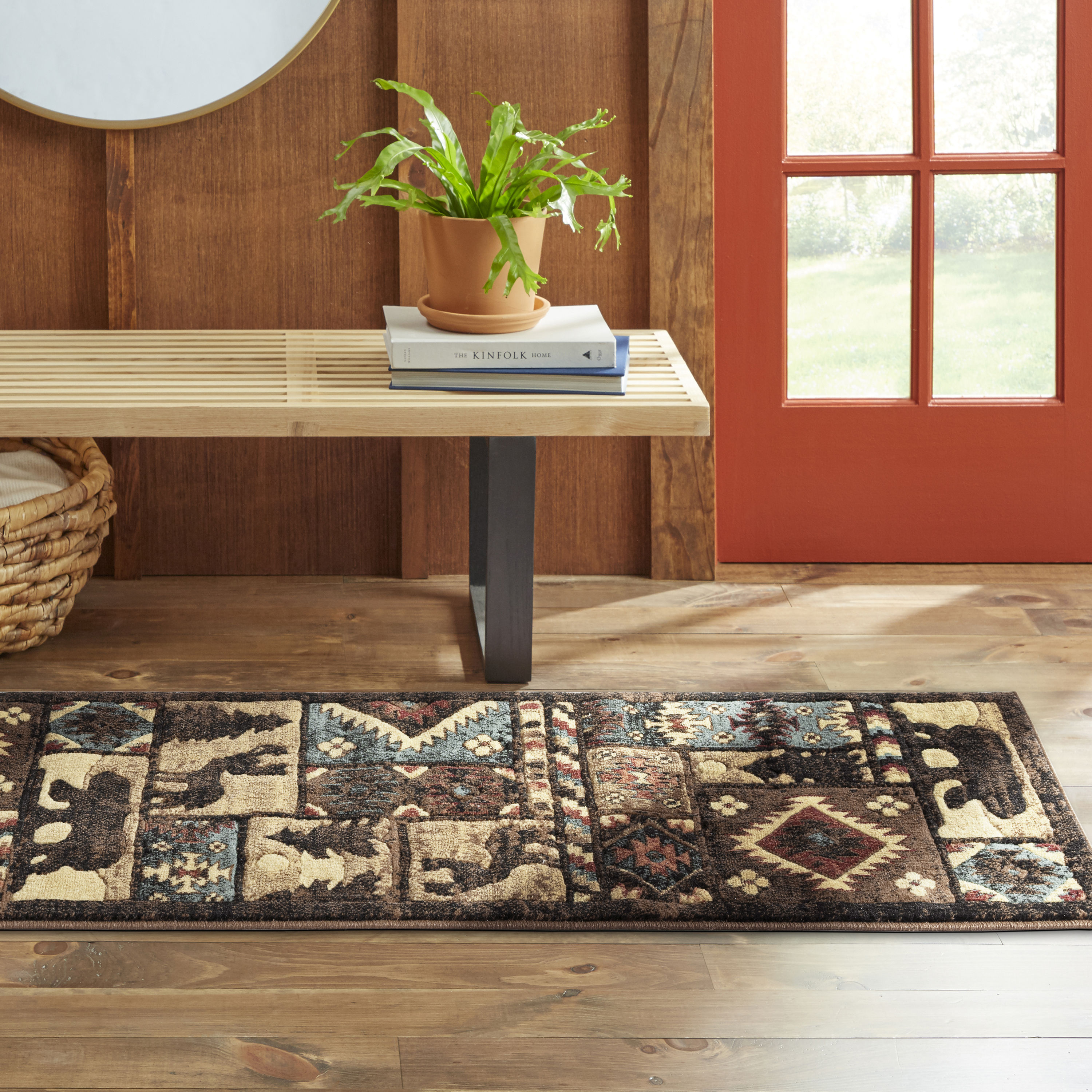  Home Dynamix Buffalo Bear Rustic Area Rug, Brown/Red