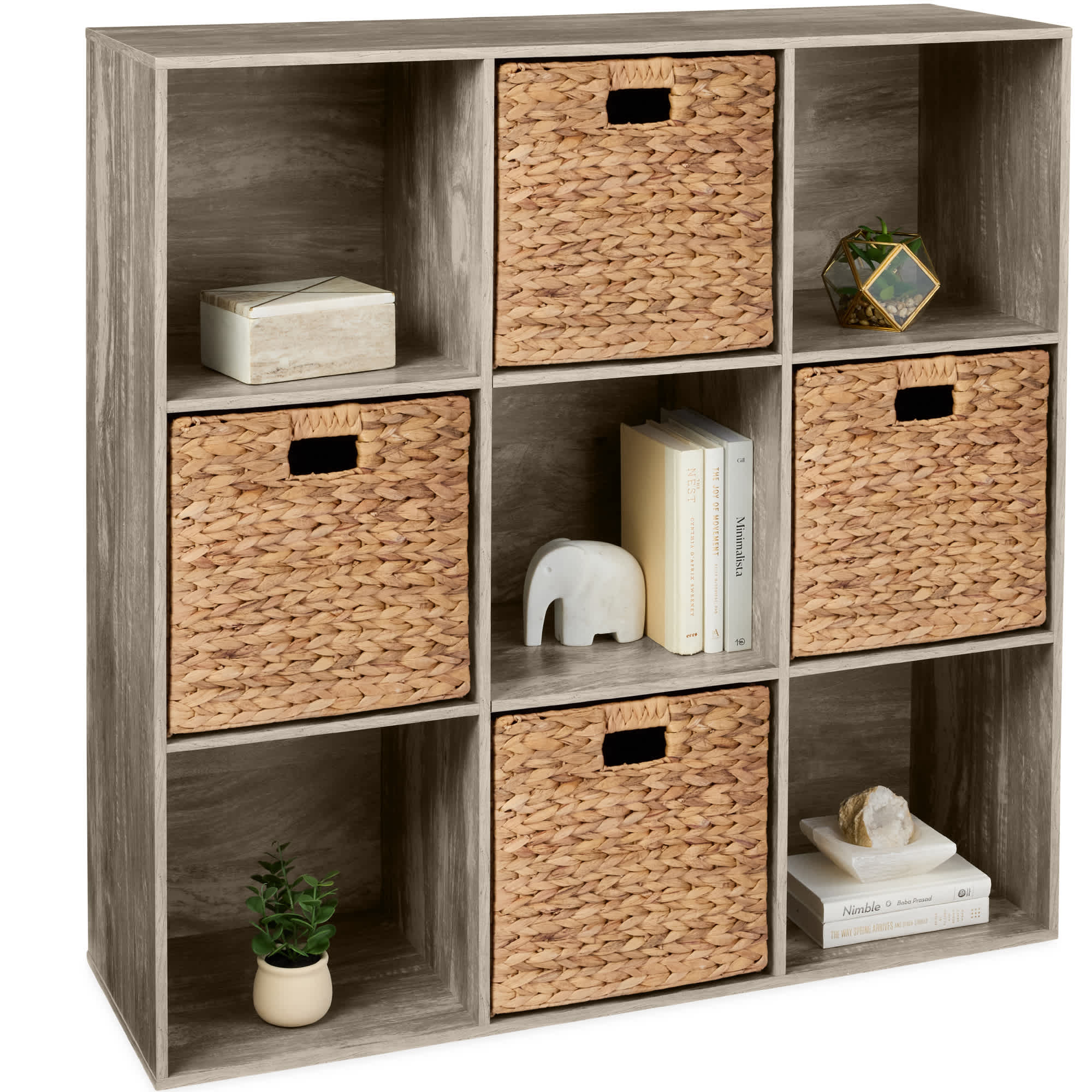 Best Choice Products SKY8751 9-Cube Bookshelf 135in Display Storage System Organizer w/ Removable Back Panels - Greige