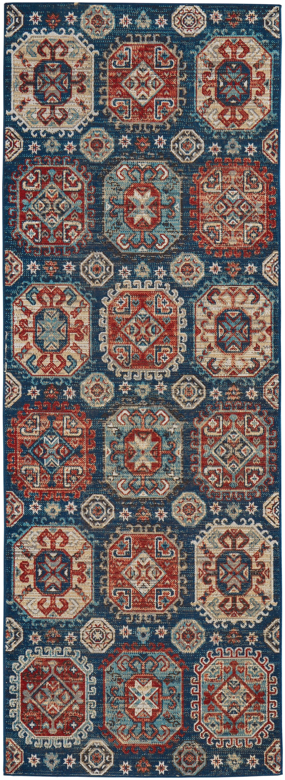 Room Envy NOLR39CEBLUMLTI71 3 x 8 (ft) Loomed Polypropylene Blue/Red/Tan Rectangular Indoor Runner rug