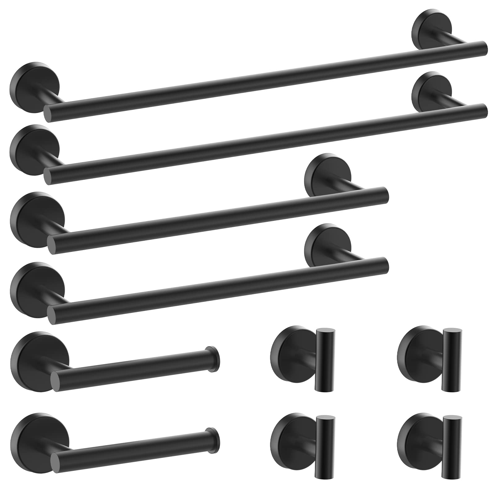 LAIFUCAM  10 Piece Matte Black Bathroom Hardware Set with 24 Inch Towel Bar 18 Inch Towel Rack 2 Toilet Paper Holders 4 Hooks Stainless Steel