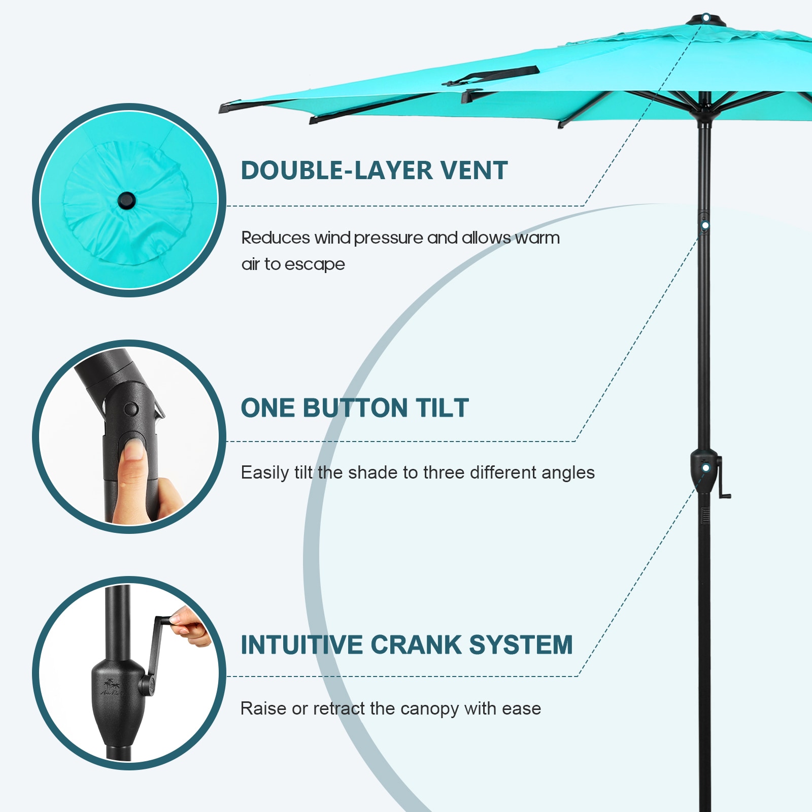 Light Blue and Charcoal Steel Round Market Umbrella