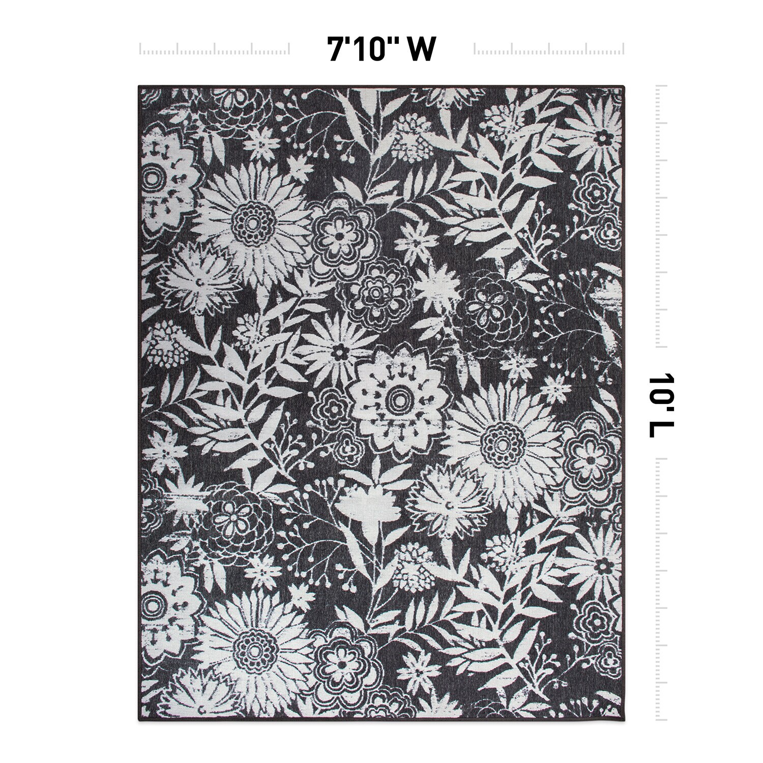 Tropical Gray Floral Reversible Flatwoven Synthetic Rug 7'10"x10'