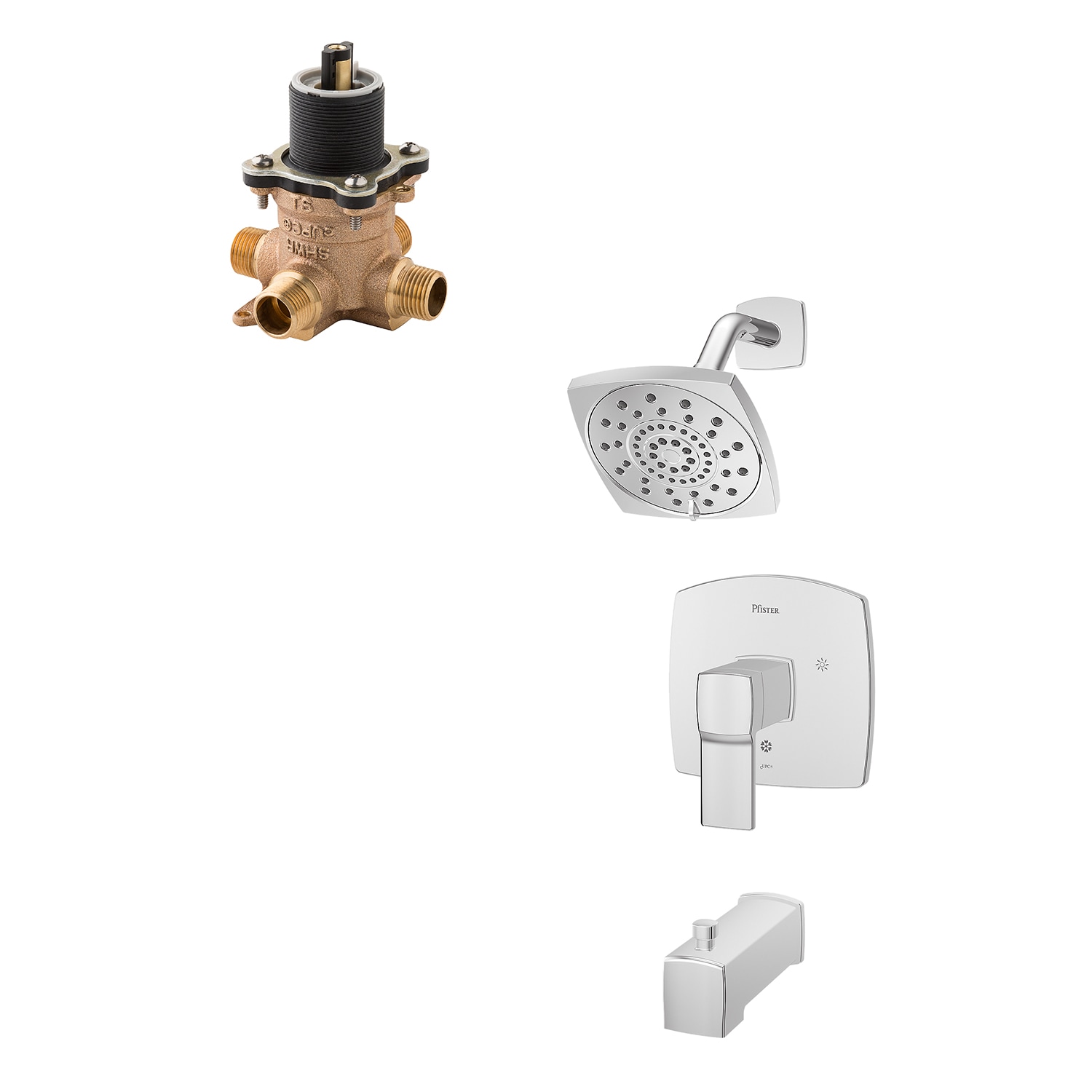 Pfister LG89-8DAC-0X8-310A-L Deckard Polished Chrome 1-handle Multi-function 5.31-Inches Round Shower Faucet with Valve