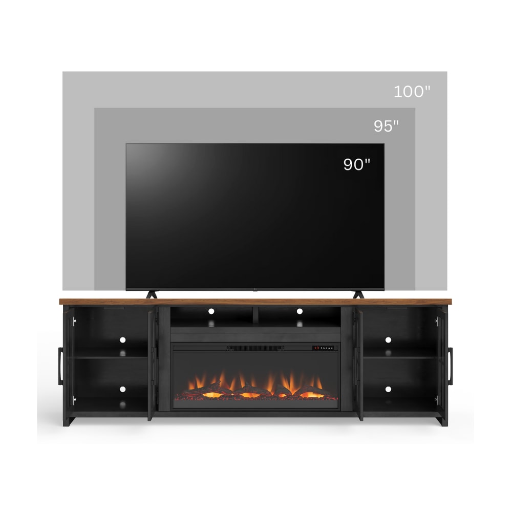 Clihome CL-0433STS72 97-in W Black TV Stand with LED Tabletop Electric Fireplace with Remote Control Included