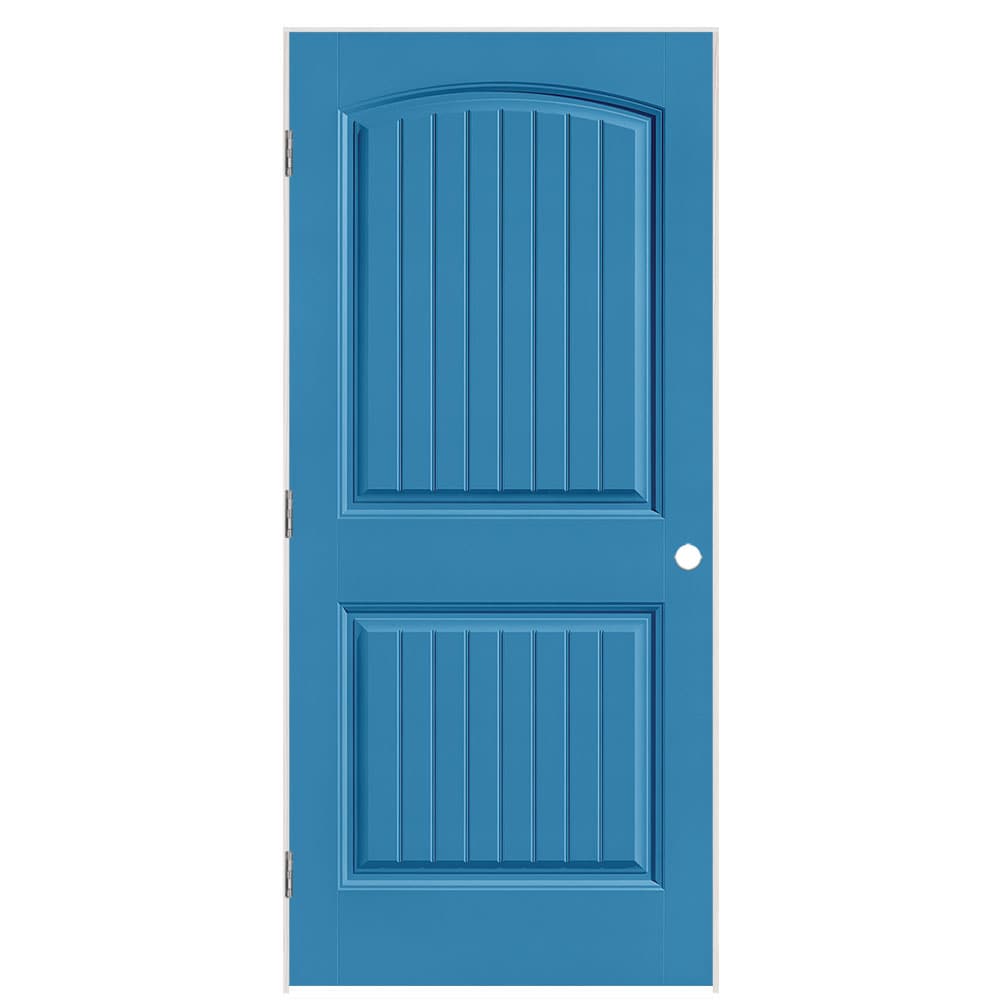 Masonite 1443794 36-in x 80-in Blue Heron Solid core 2-panel round top plank Right hand Smooth Prefinished Molded composite Flat Jamb Single Prehung Interior Door