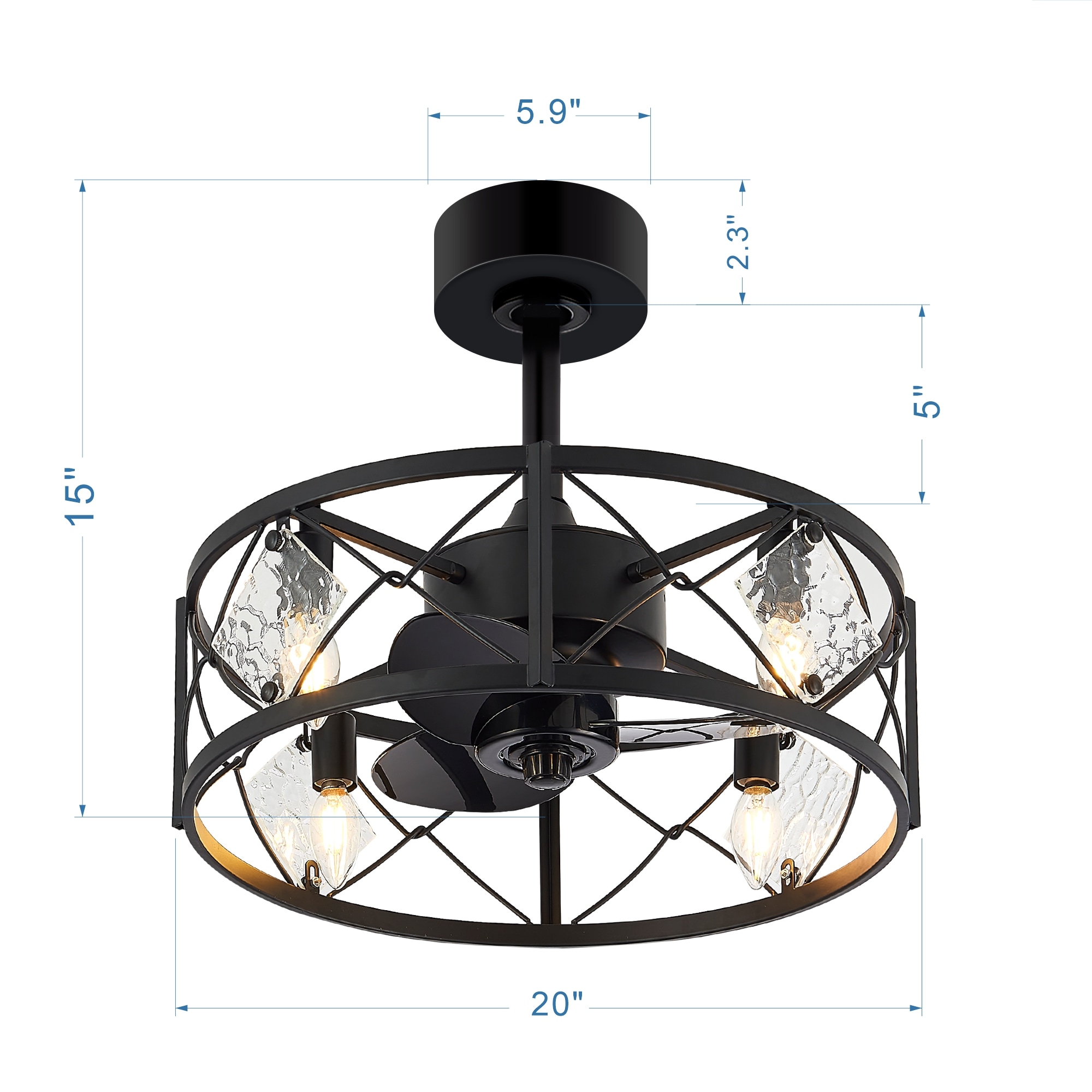 Breezary Fandelier 20-in Black Indoor Cage Ceiling Fan with Light ...