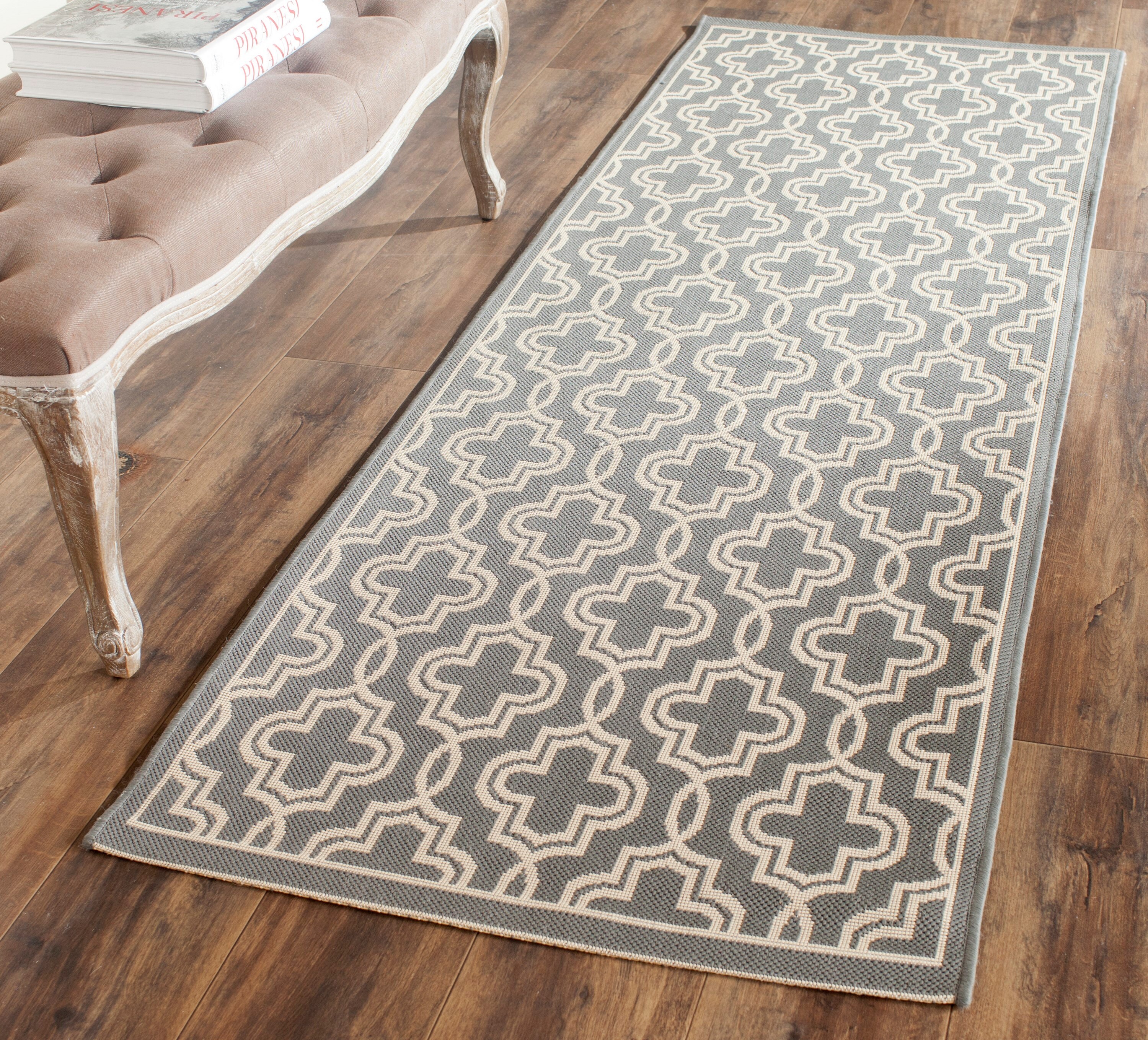 Martha Stewart MSR4274-246-38 Marjanca 3 x 8 (ft) Loomed Polypropylene Anthracite/Beige Rectangular Indoor Abstract Coastal Runner rug